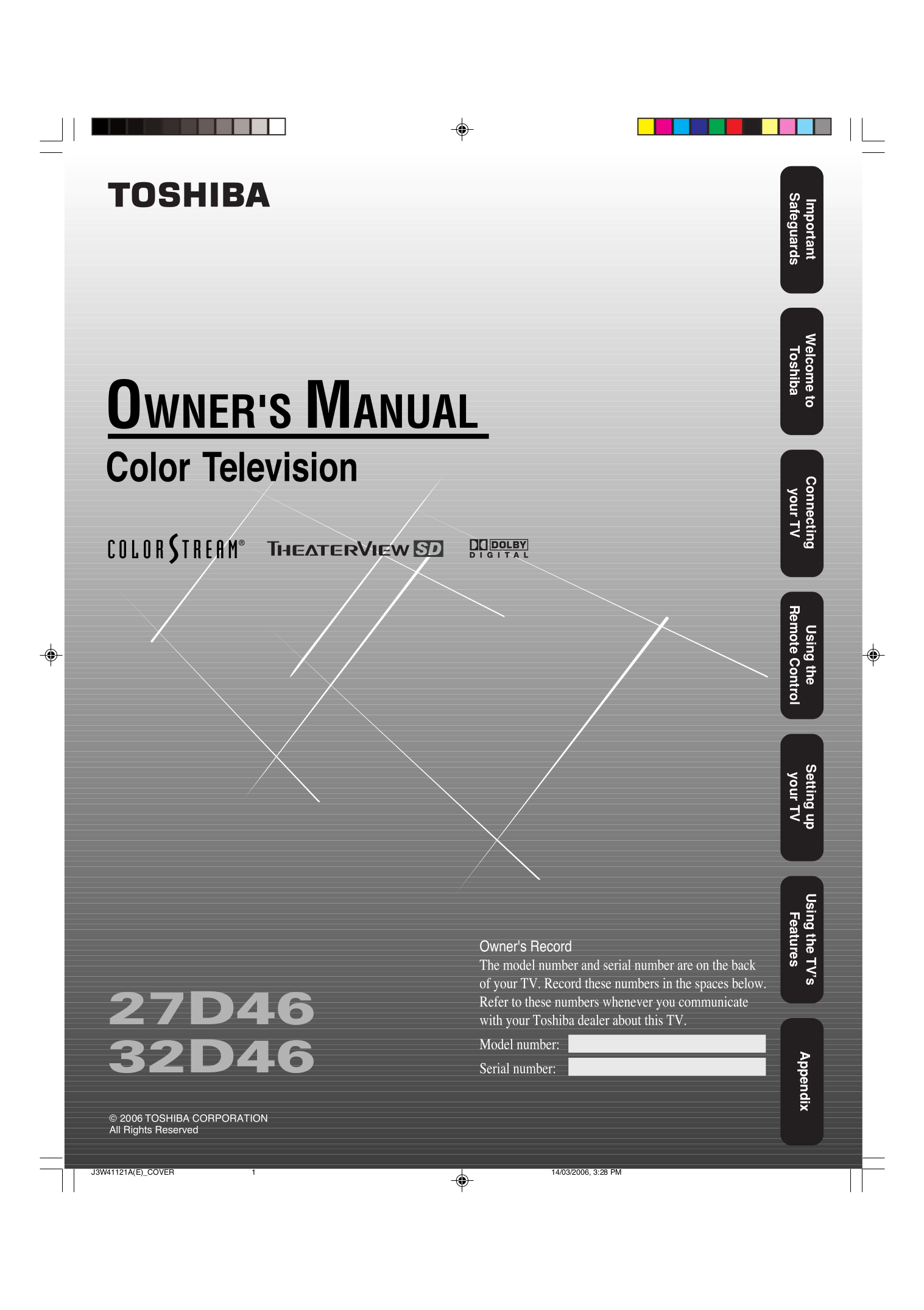 PDF manual for Toshiba TV 32D46