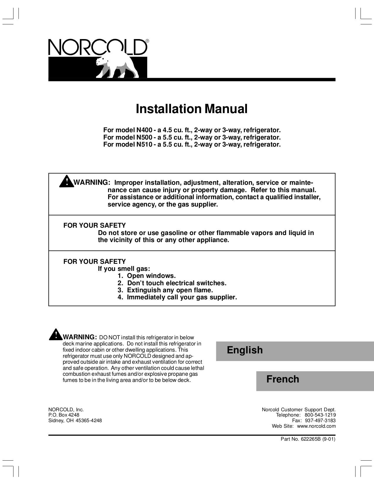 Download free pdf for Thetford N400 Refrigerator manual