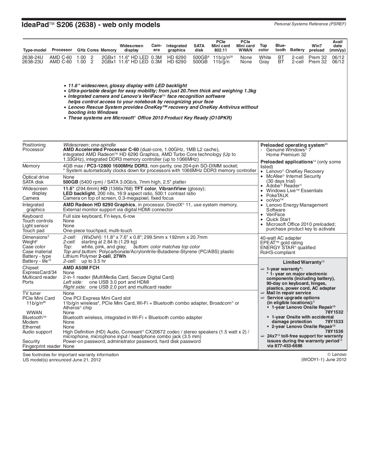 ... Lenovo Laptop IdeaPad S10-2 2957 pdf page preview ...