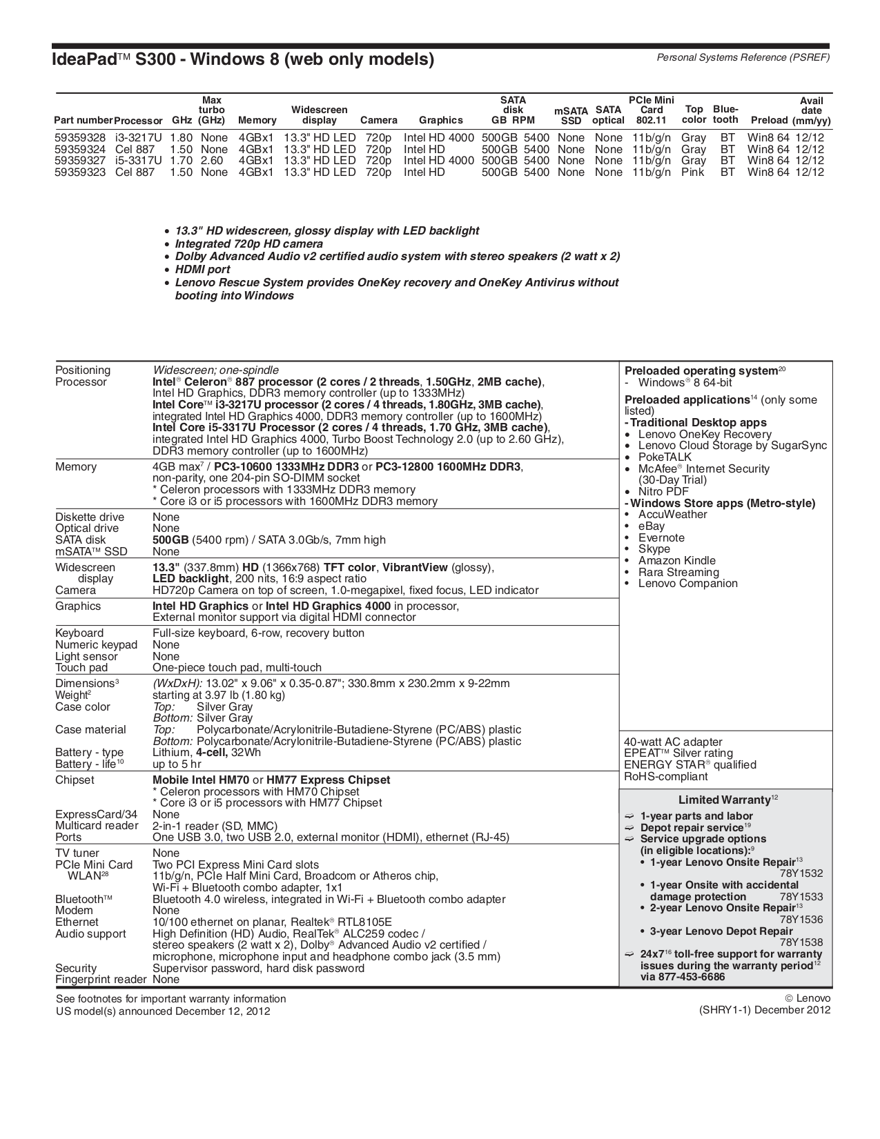 ... Lenovo Laptop IdeaPad S10-2 2957 pdf page preview ...