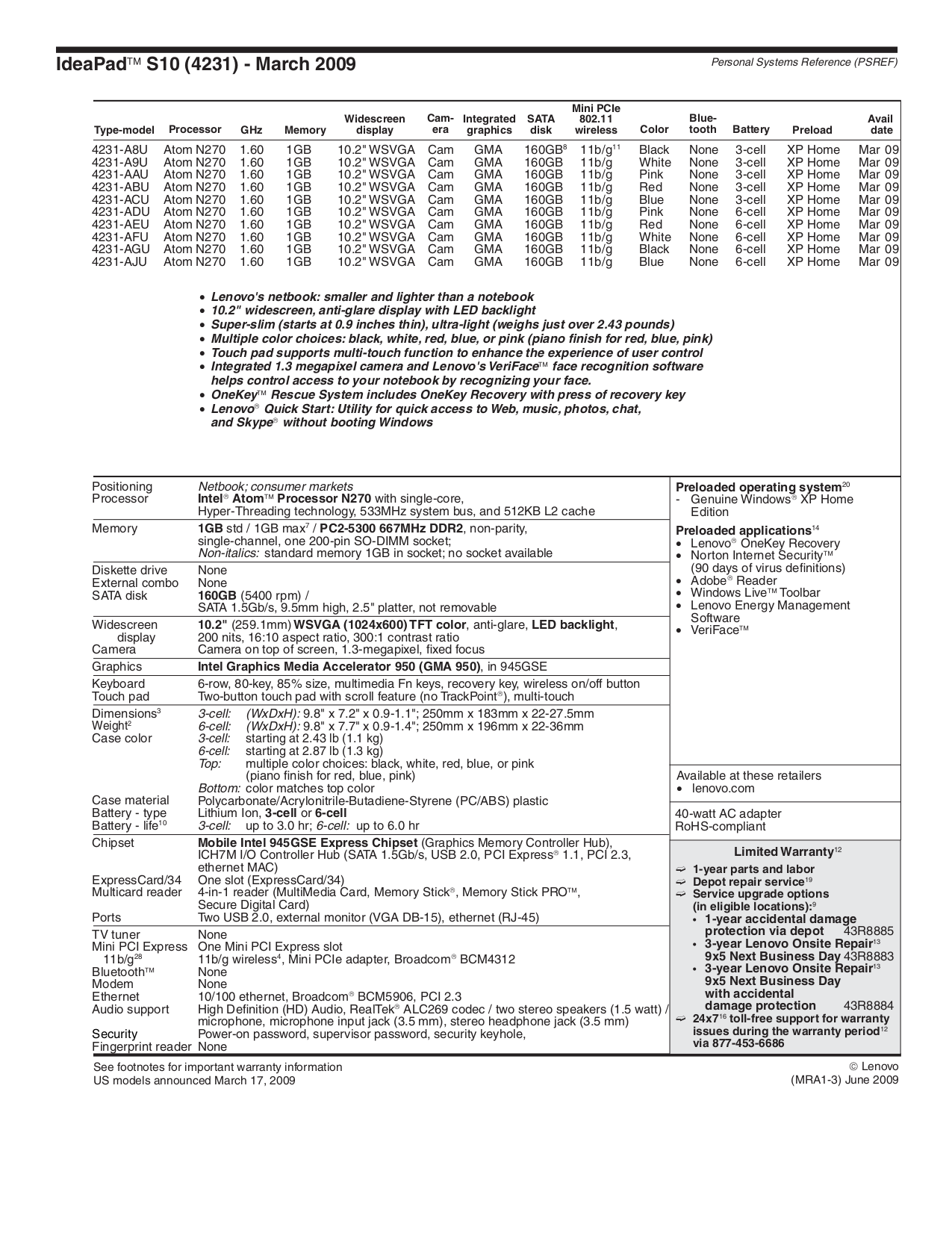 ... Lenovo Laptop IdeaPad S10-2 2957 pdf page preview