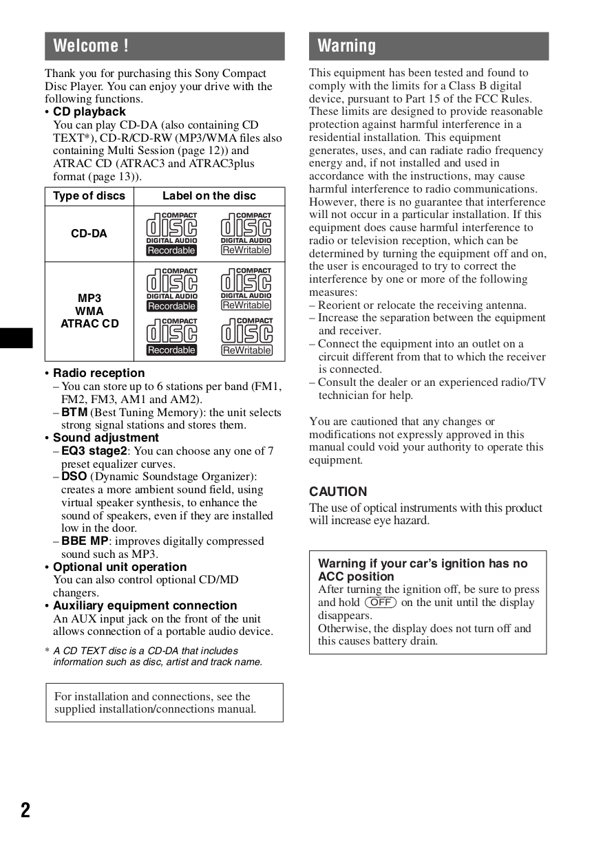 ... Sony Car Receiver CDX-GT300 pdf page preview ...