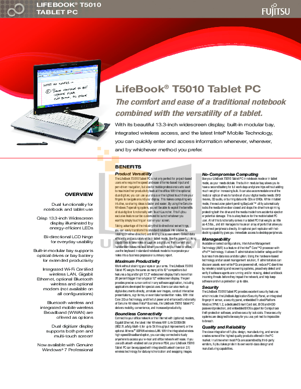 fujitsu t5010 manual Wl0020 t5010 & t900 lifebooks with ar5bhb92 user manual appendix.
