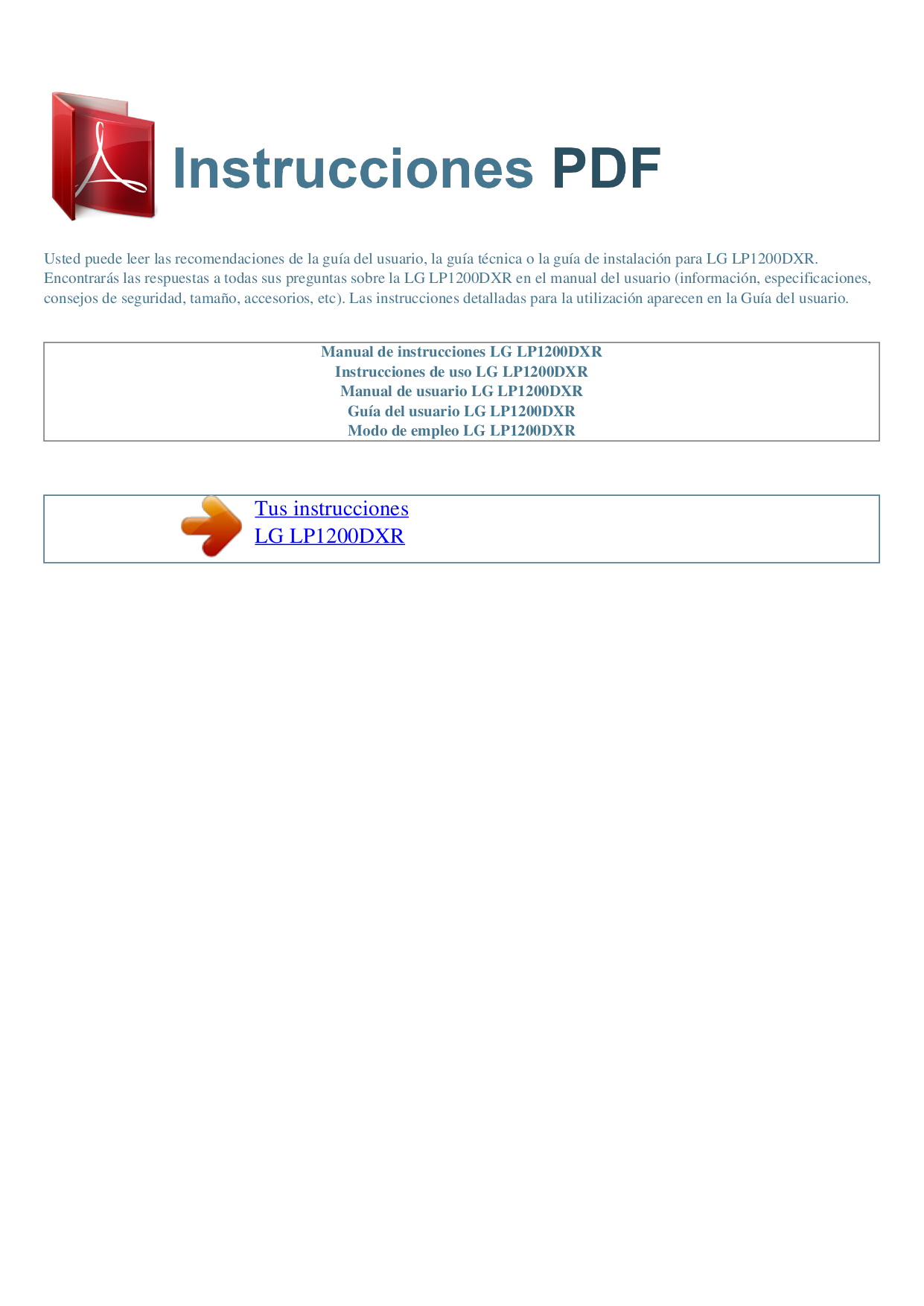 pdf for LG Air Conditioner LP1200DXR manual