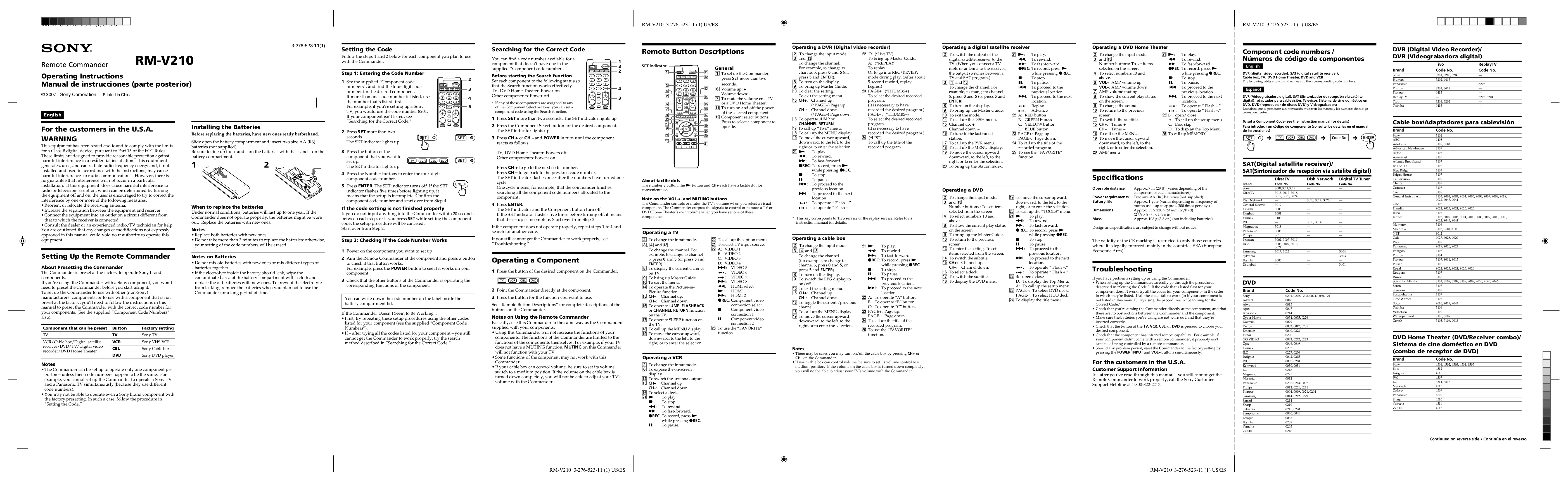 pdf for Sony Remote Control RM-VL600 manual