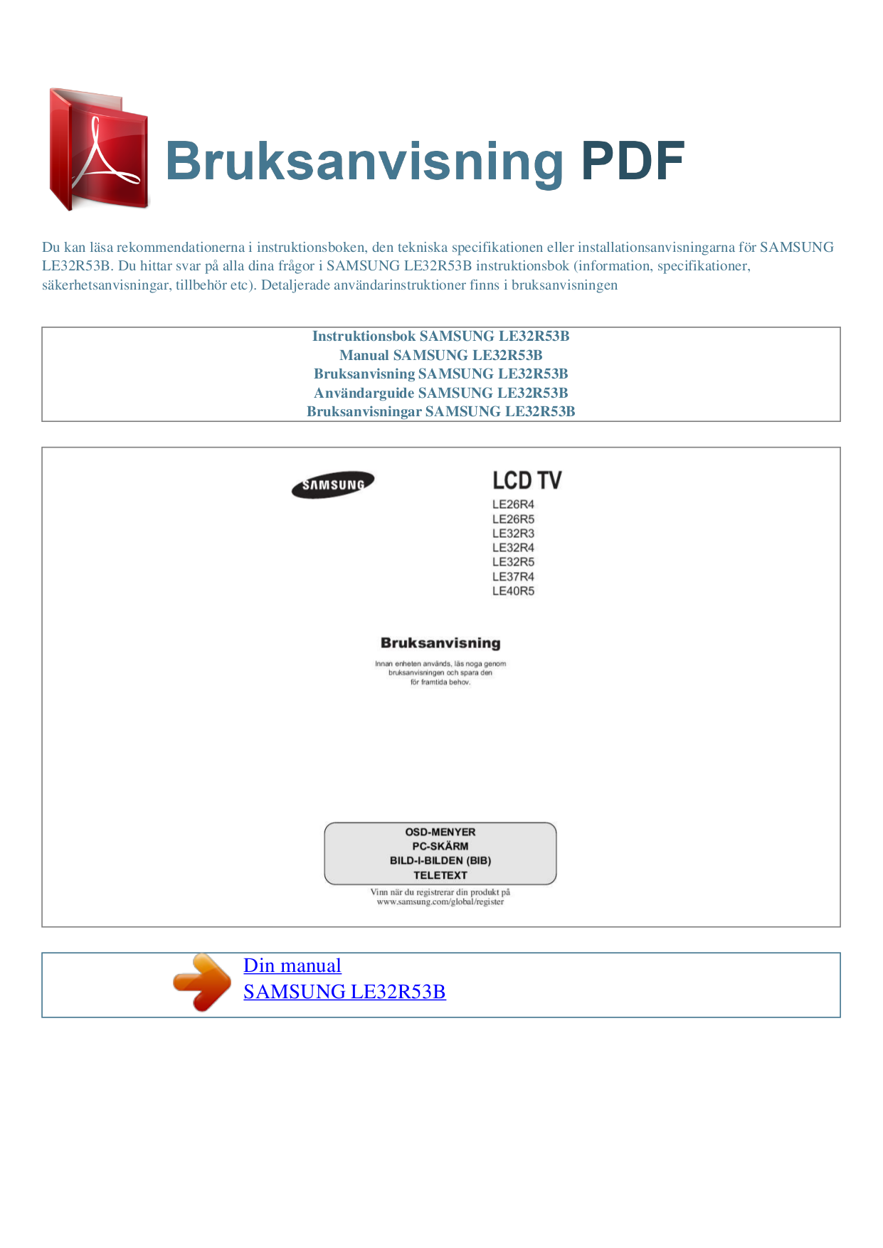 pdf for Samsung TV LE32R3 manual