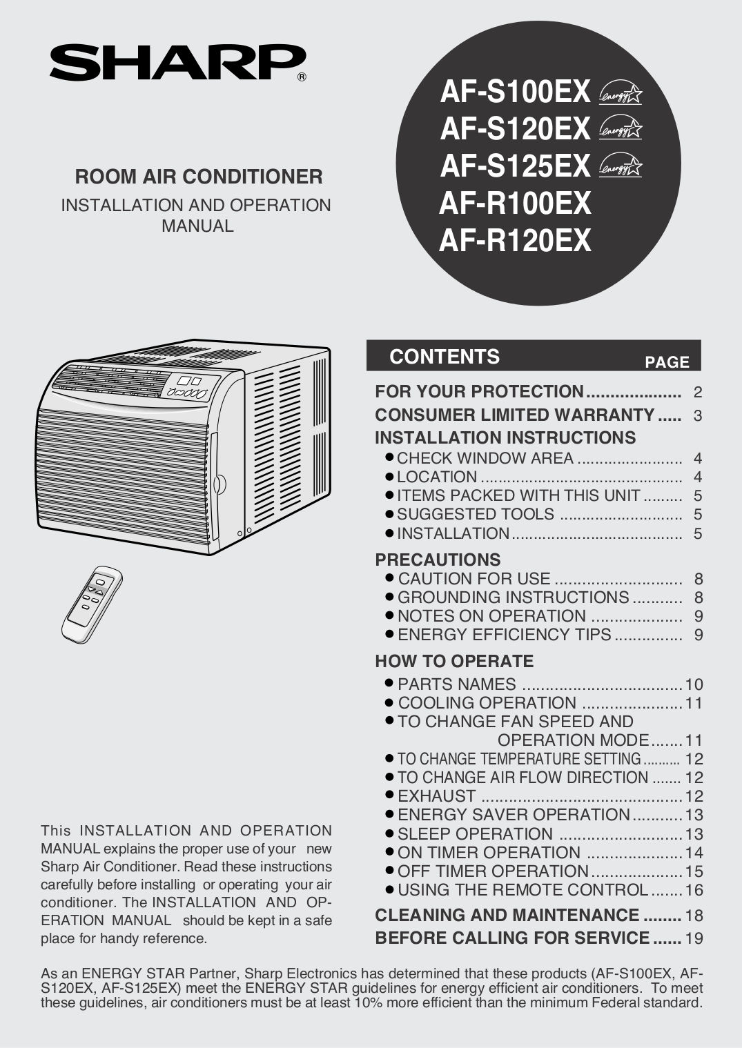 Pdf Manual For Sharp Air Conditioner Af S120ex