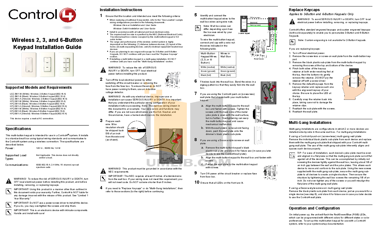 Control4 Remote Control KPZ-6B1 pdf page preview ...