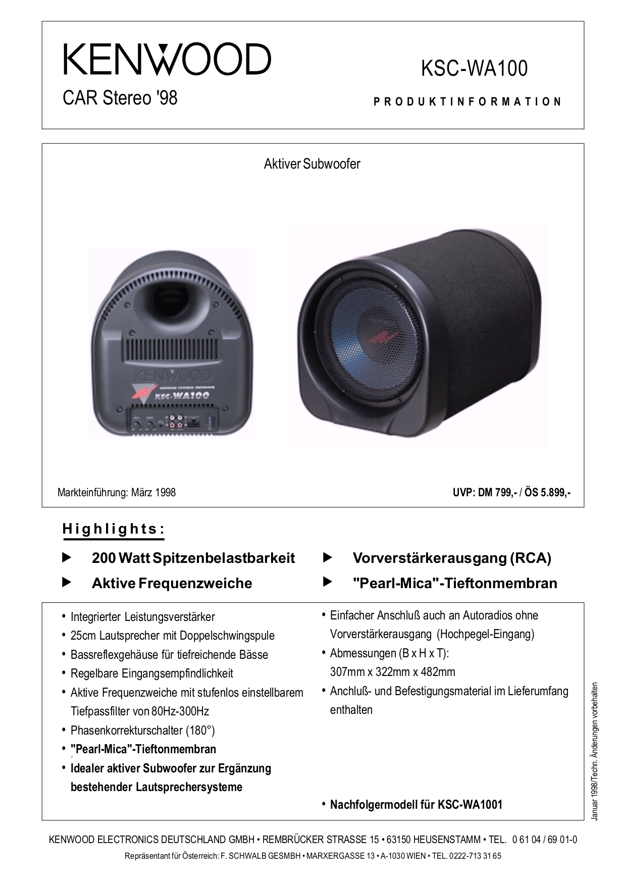 Kenwood powered subwoofer ksc wa100 Car audio systems