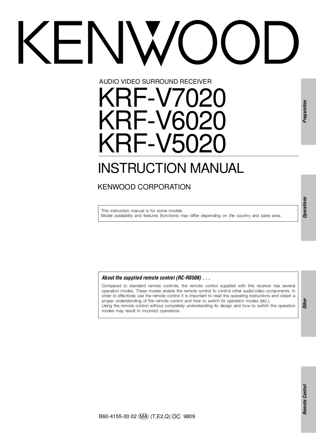 pdf for Kenwood Receiver KRF-V7020D manual