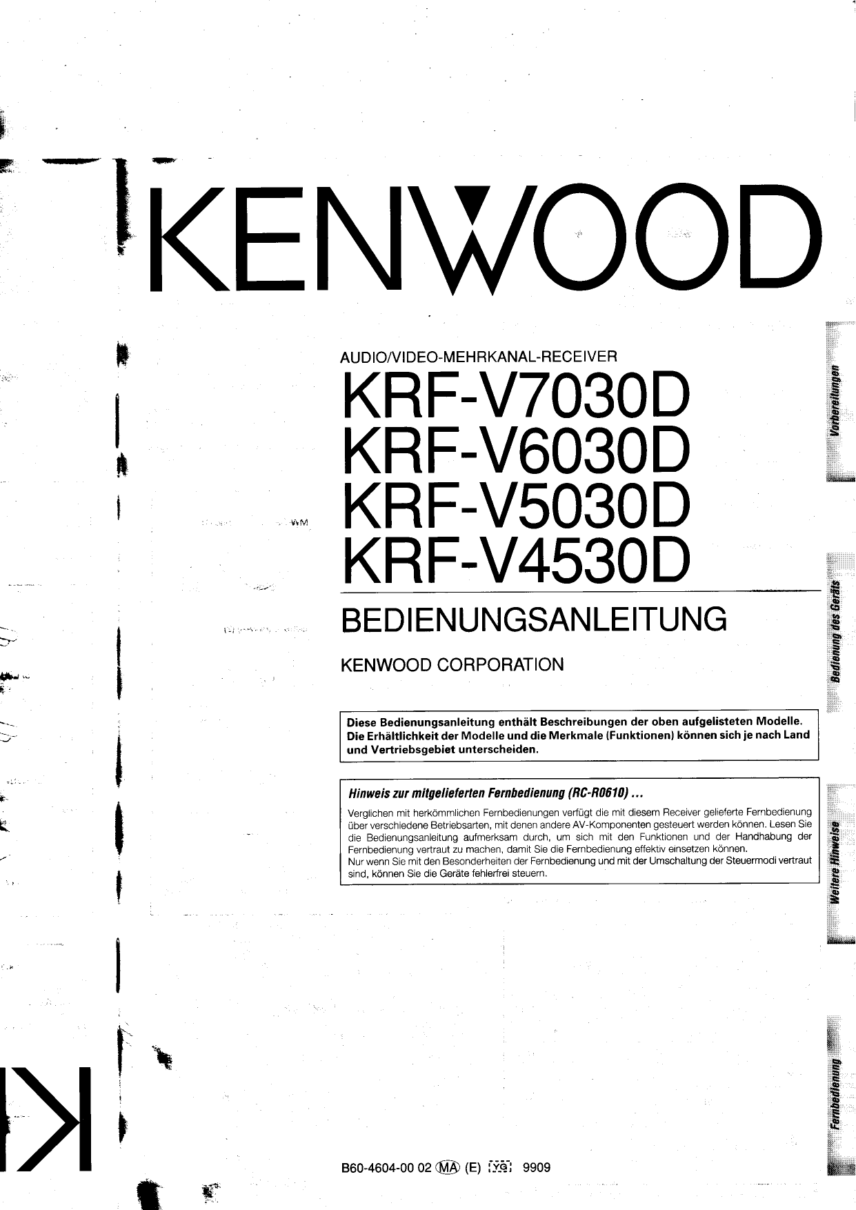 pdf for Kenwood Receiver KRF-V7020D manual