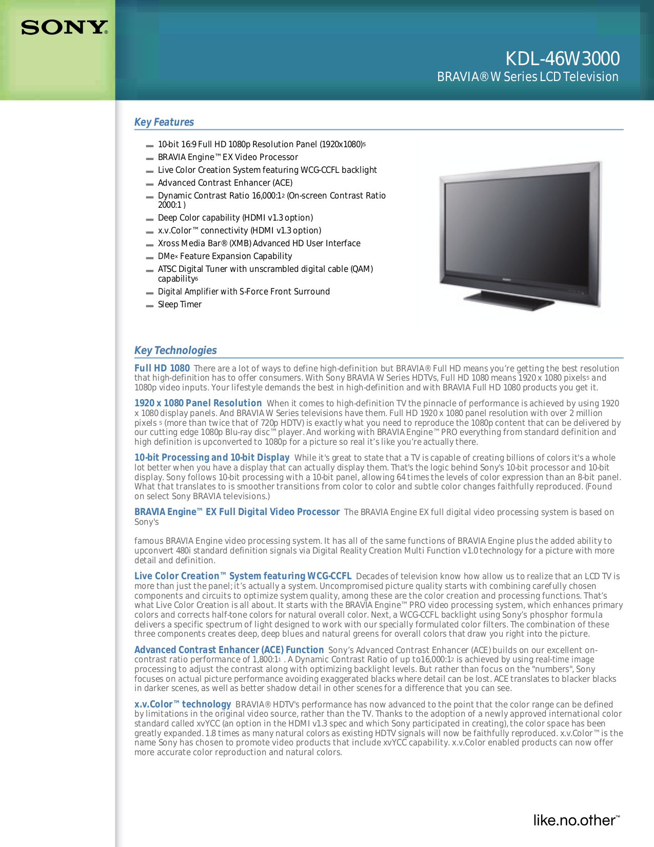 Sony bravia kdl-46w3000 manuals.