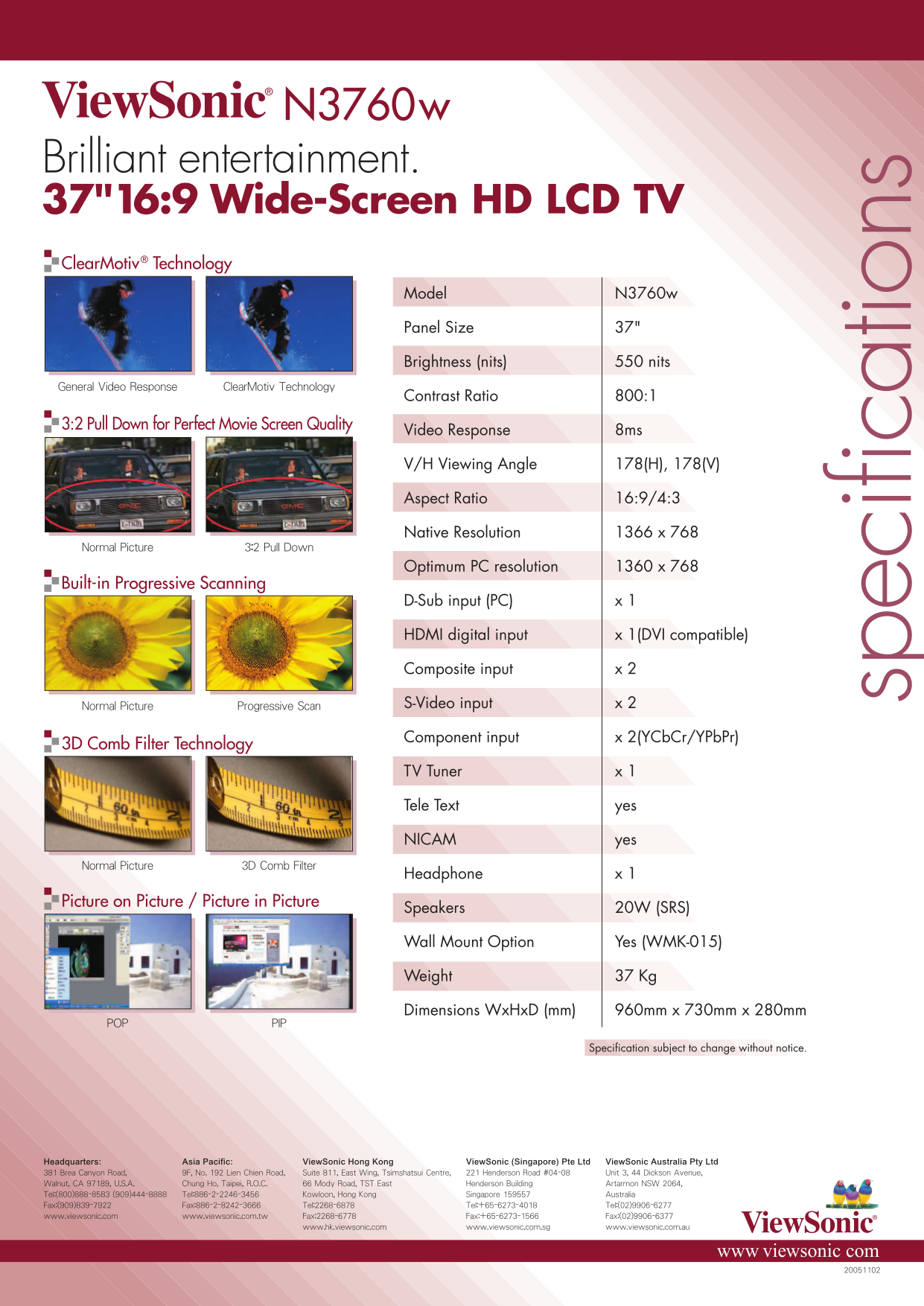 PDF manual for Viewsonic TV N3760w