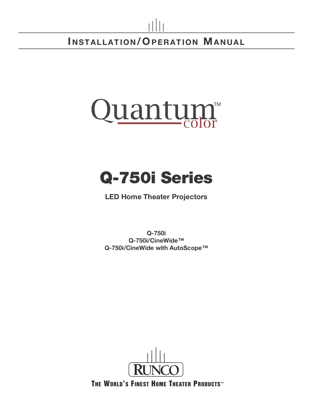 pdf for Runco Projector RS-1100 CineWide manual