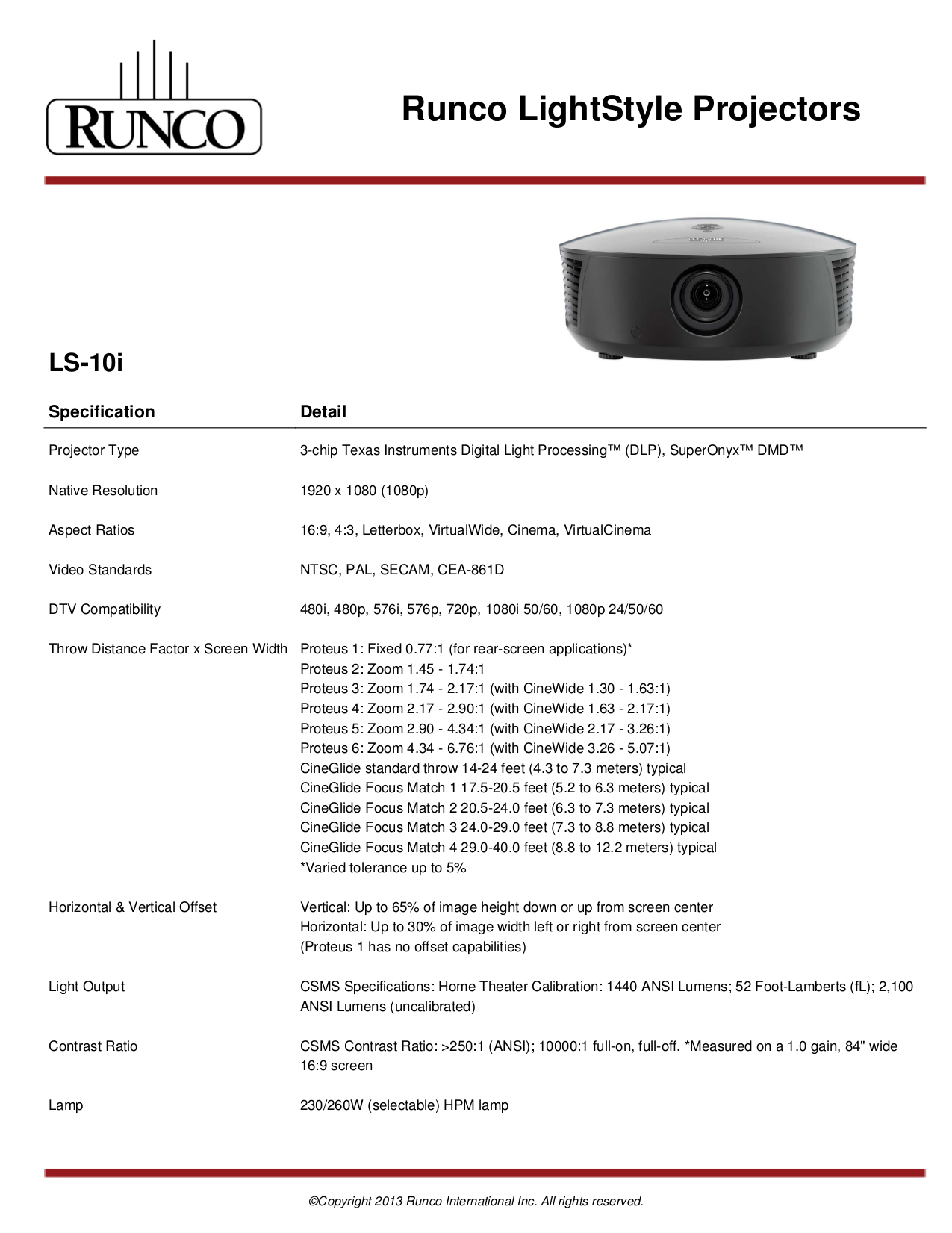 pdf for Runco Projector RS-1100 CineWide manual