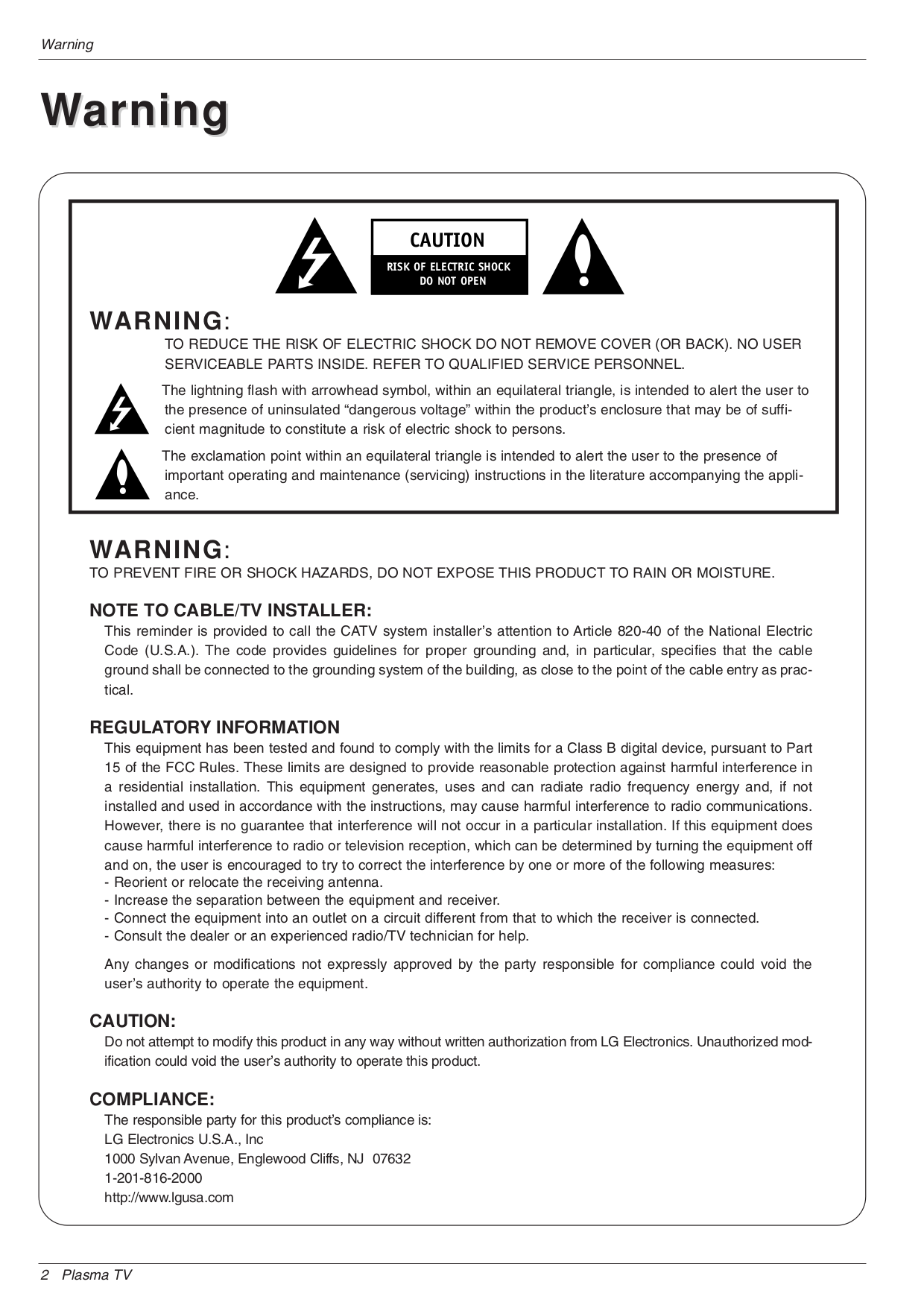 ... LG TV RU-42PZ90 pdf page preview ...