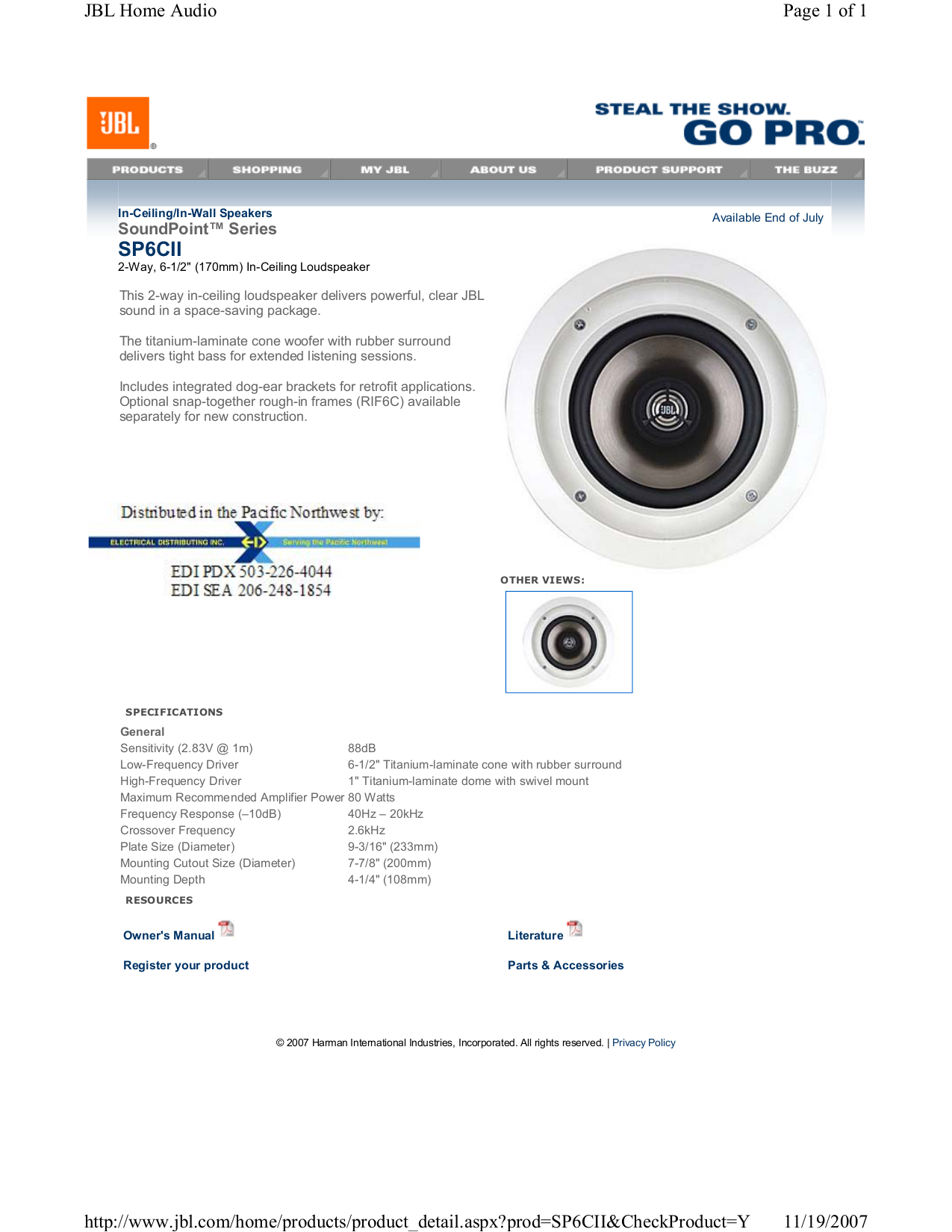 pdf for JBL Speaker RIF6C manual
