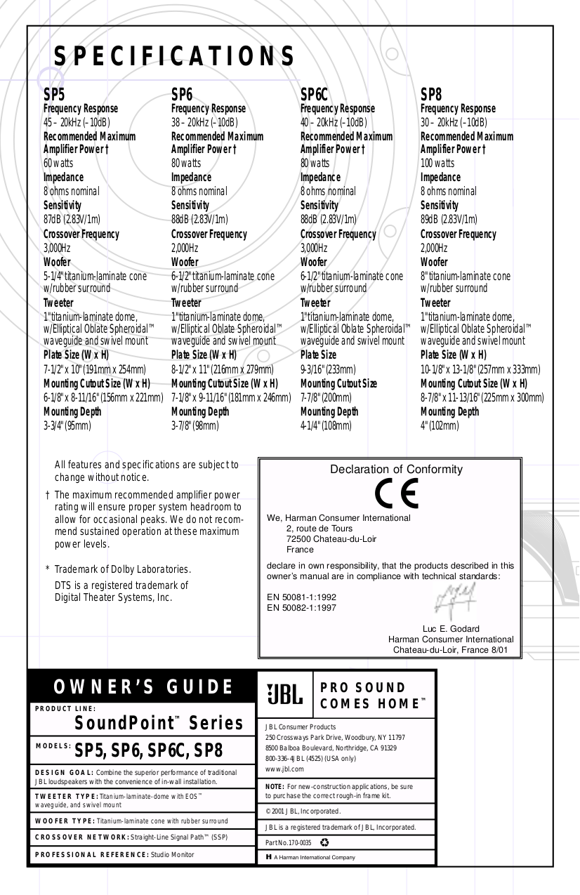 pdf for JBL Speaker RIF6C manual