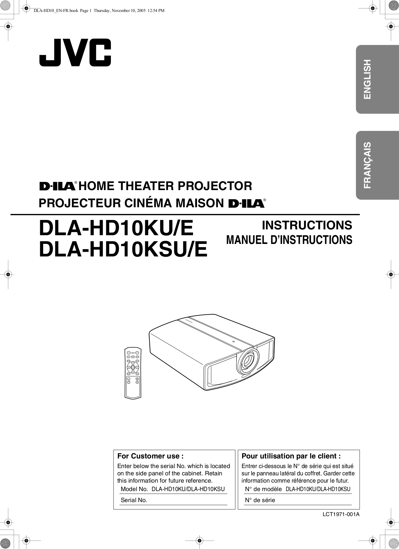pdf for JVC Projector DLA-HD1 manual