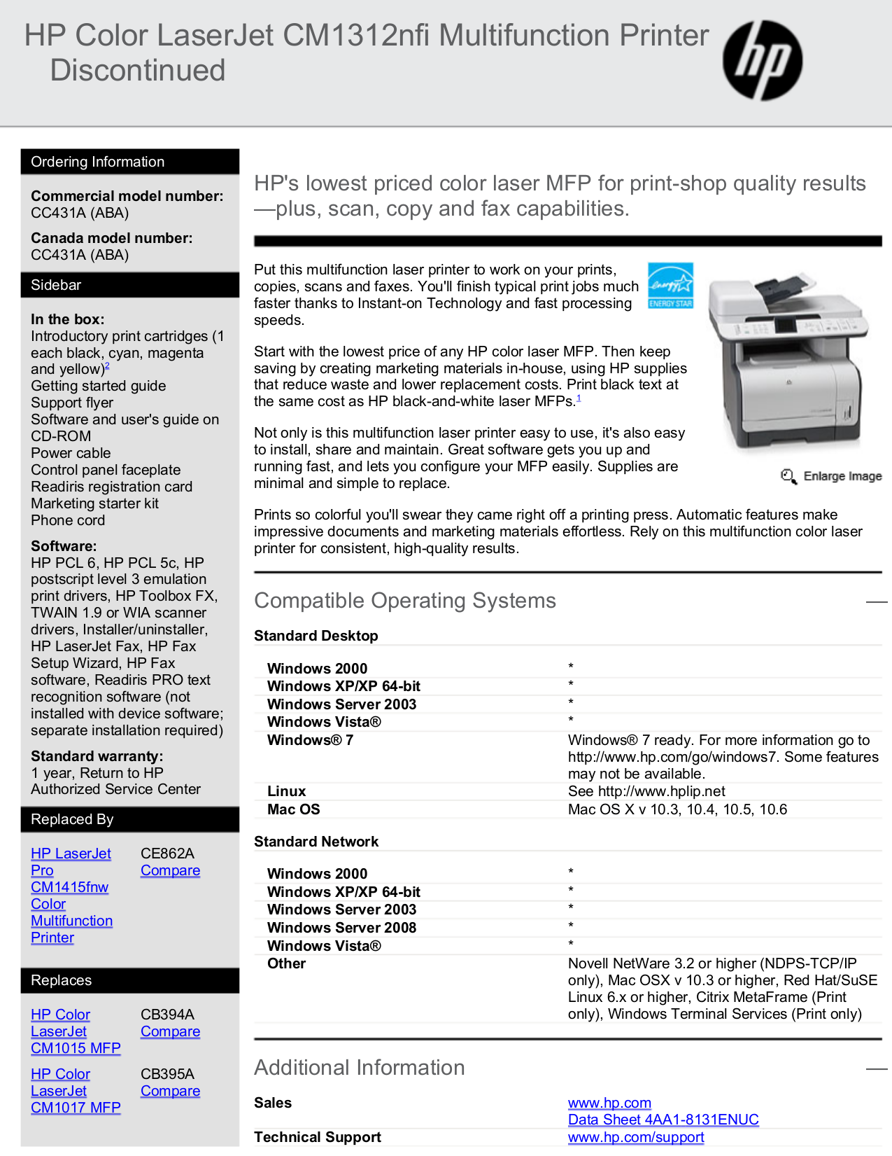 pdf for HP Multifunction Printer Laserjet,Color Laserjet CM1312 manual