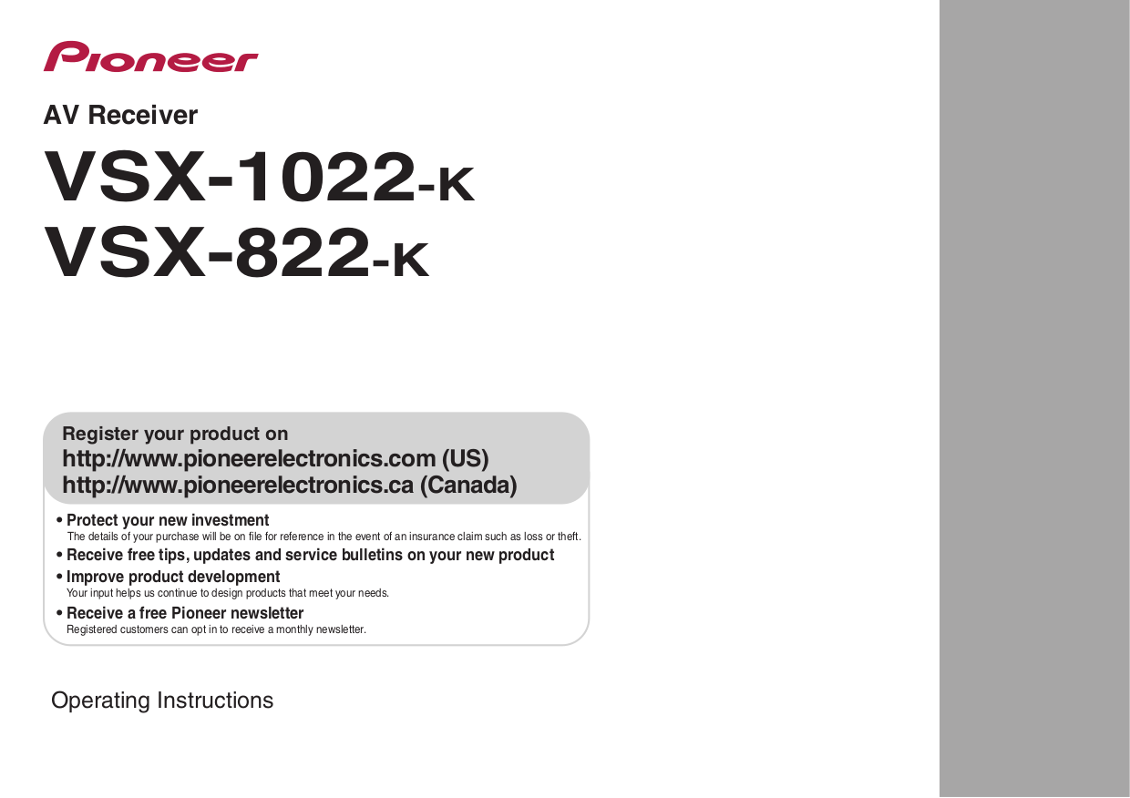 pdf for Pioneer Receiver Elite VSX-33 manual