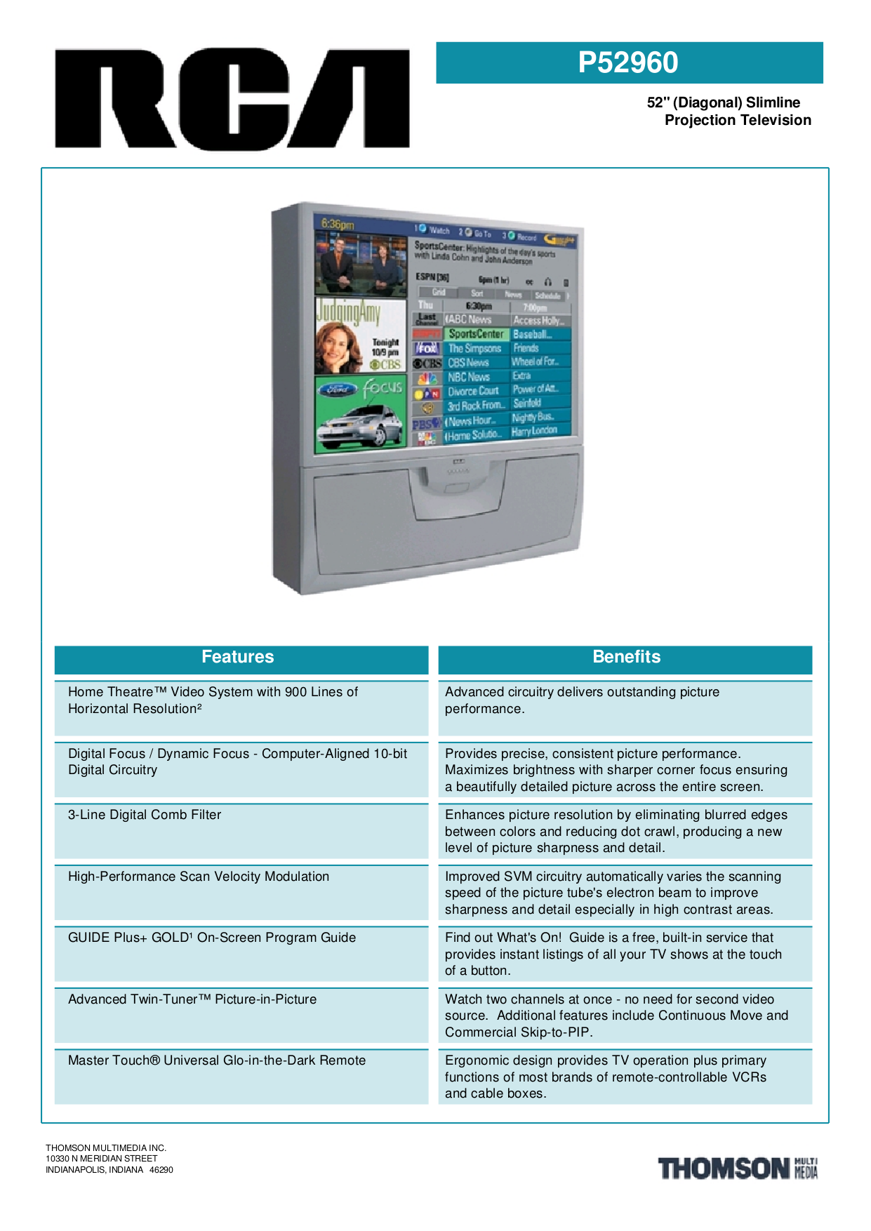 pdf for RCA TV P52960 manual