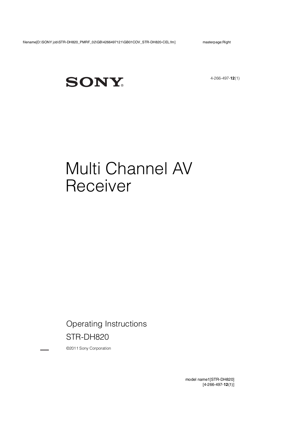 pdf for Sony Receiver STR-DH820 manual
