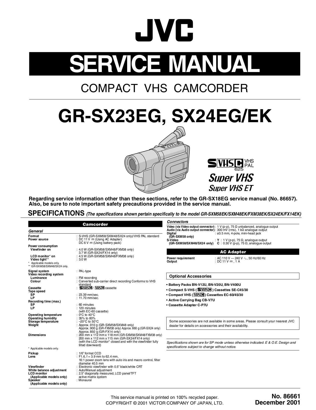 pdf for JVC Camcorders GR-SX24EK manual