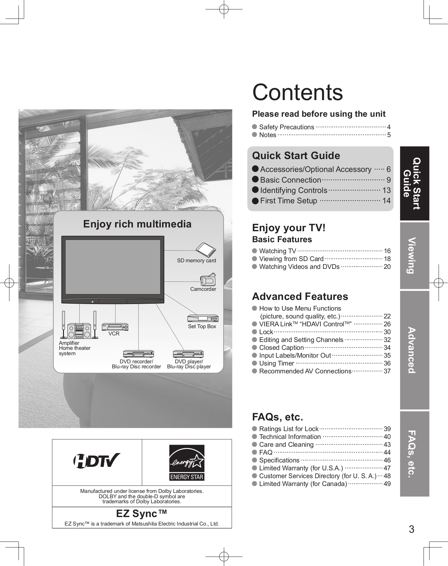 PDF manual for Panasonic TV Viera TH42PX80