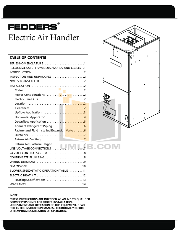 Fedders Air Conditioner Room 42 Manual L0811032