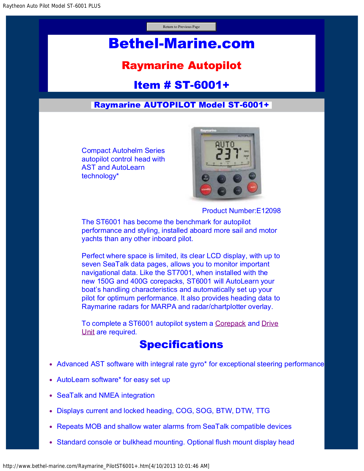 PDF manual for Raymarine Other ST6001 Autpilot Controller