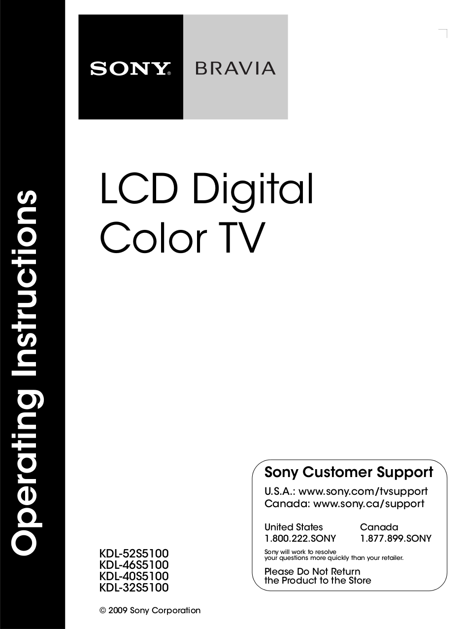 pdf for Sony TV BRAVIA KDL-52S5100 manual