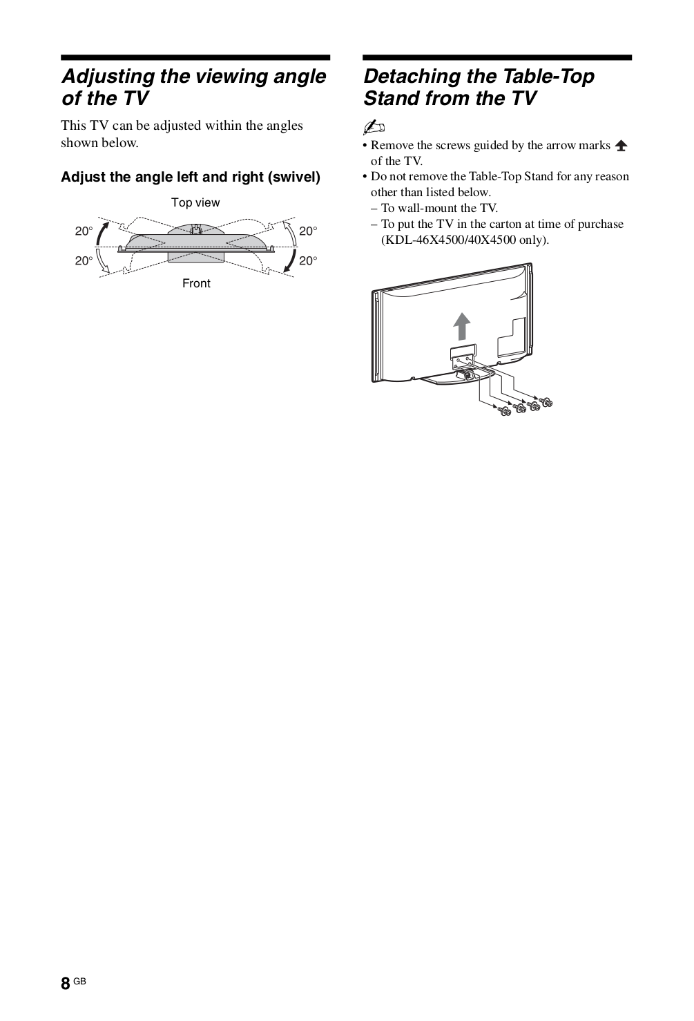 ... Sony TV BRAVIA KDL-55X4500 pdf page preview