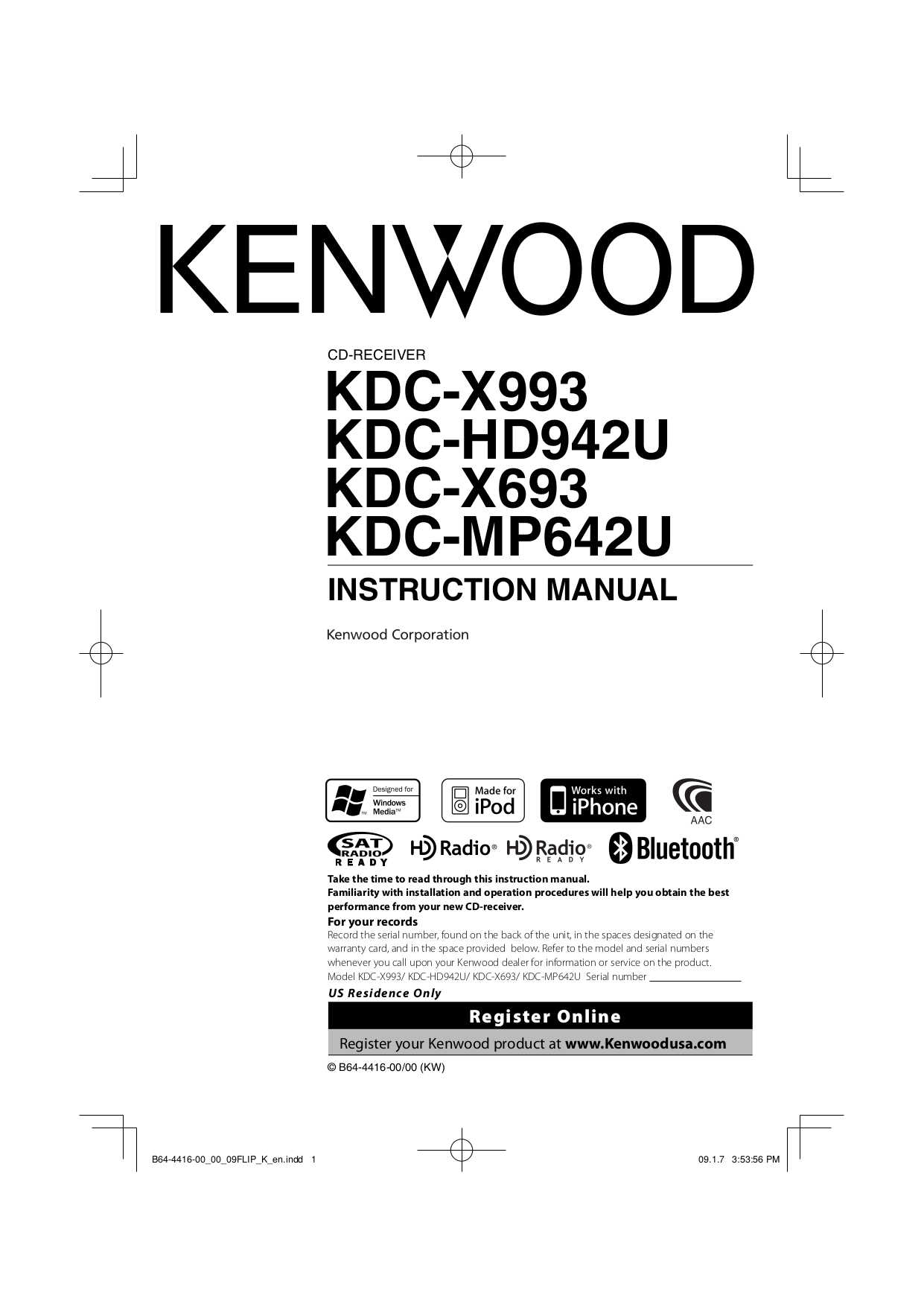 pdf for Kenwood Car Receiver kDC-7011 manual