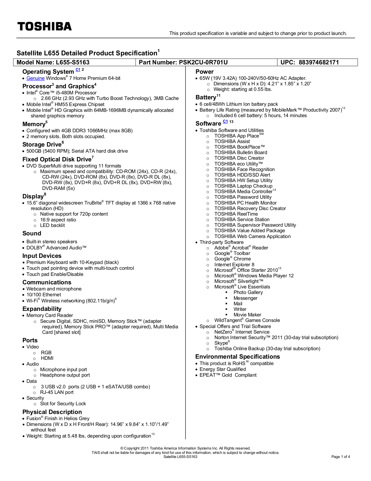 pdf for Toshiba Laptop Satellite L655-S5163 manual