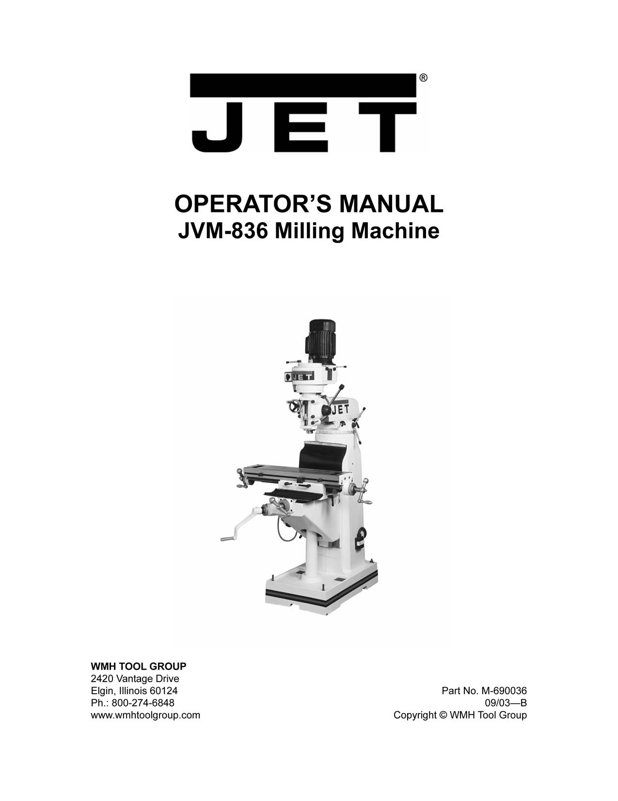 Download free pdf for Jet JVM836 Milling Machine Other manual