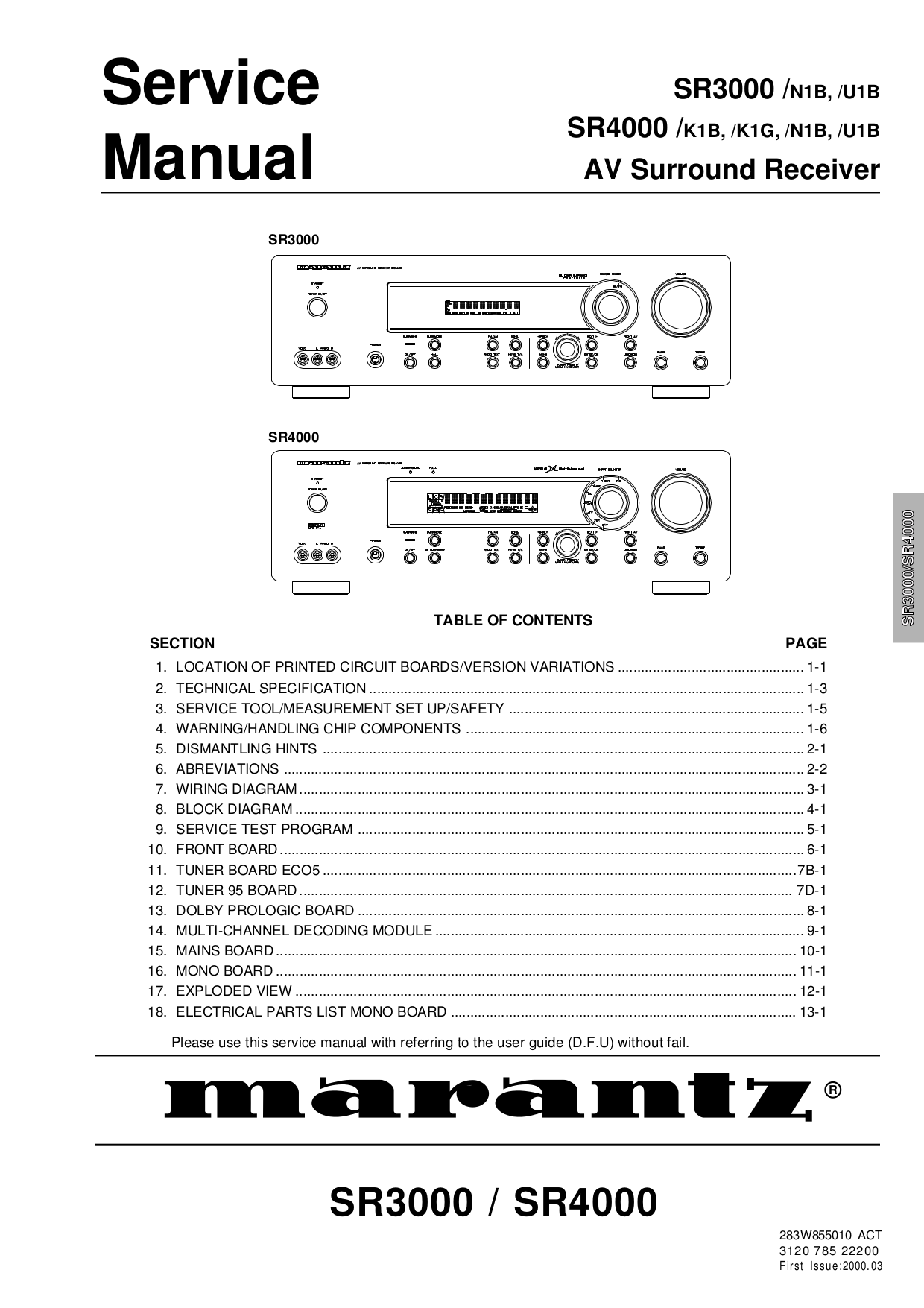 pdf for Marantz Receiver SR4000 manual