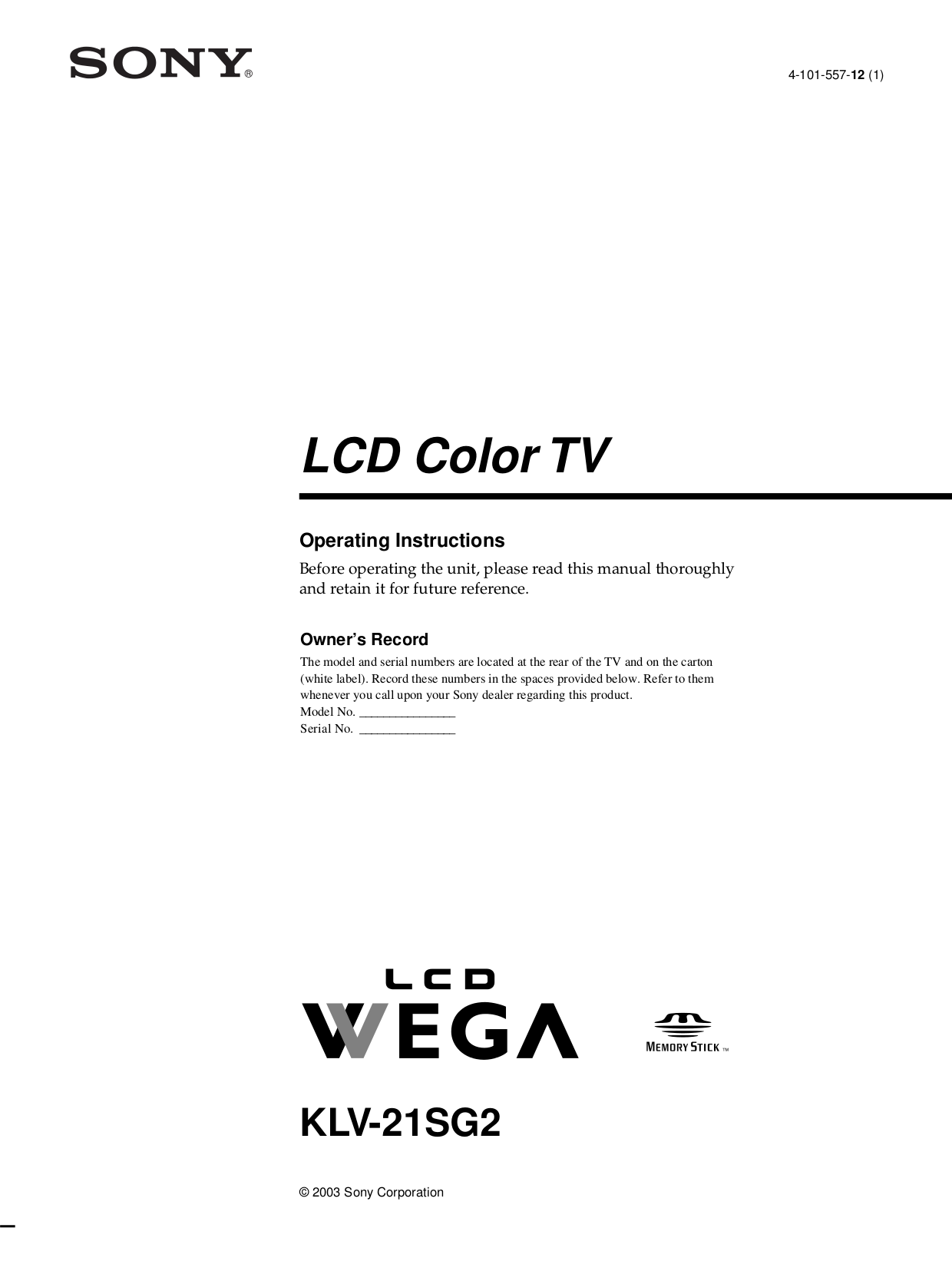 pdf for sony tv wega klv 21sg2 manual ...