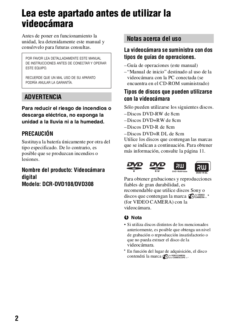 PDF manual for Sony Camcorders Handycam DCRDVD108