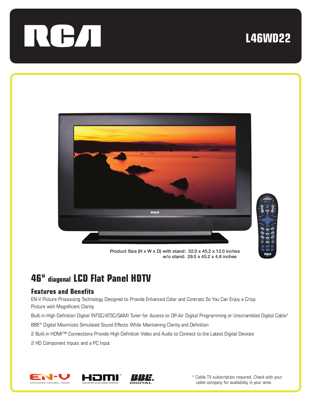 pdf for RCA TV L46WD22 manual