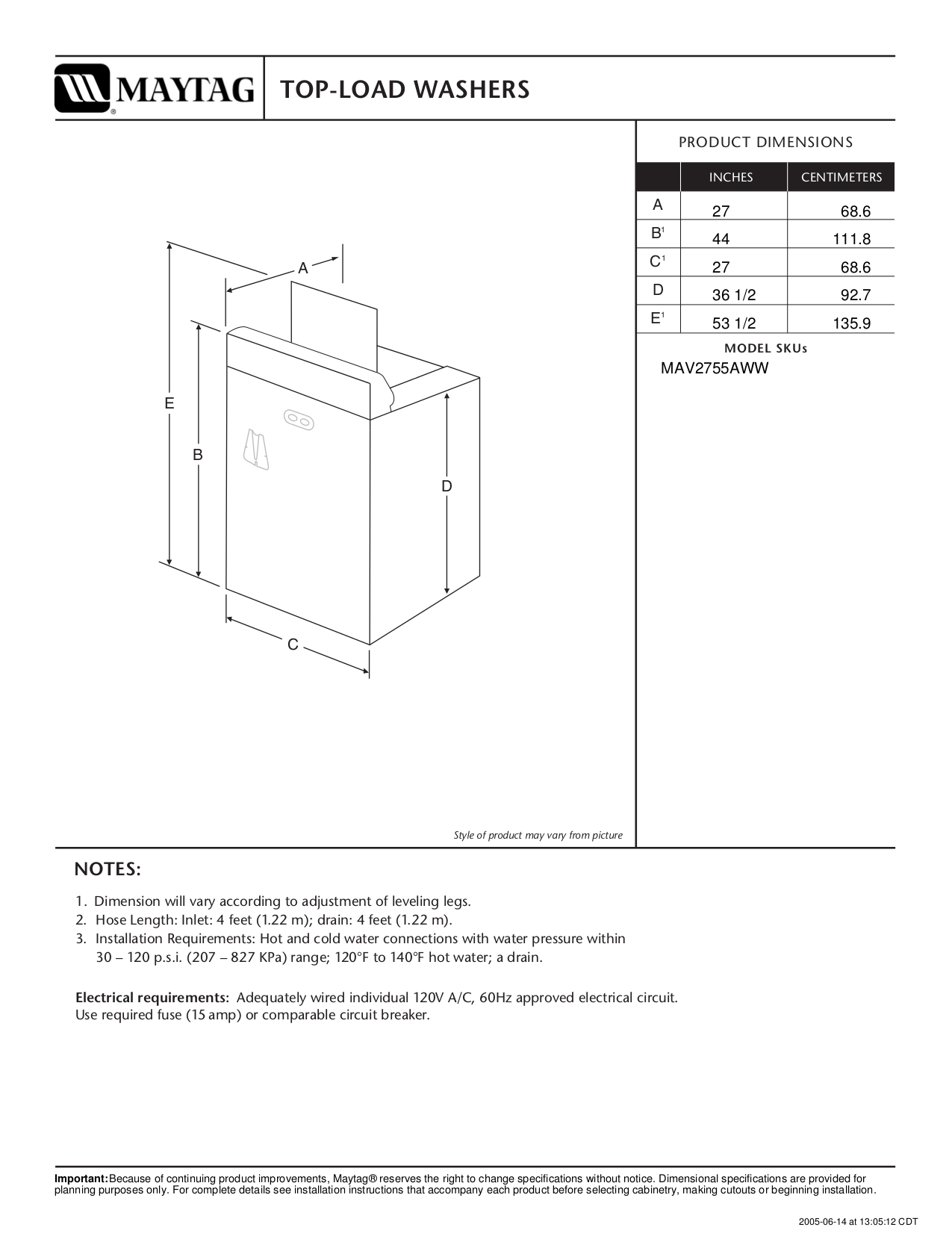 pdf for Maytag Washer MAV2755AWW manual