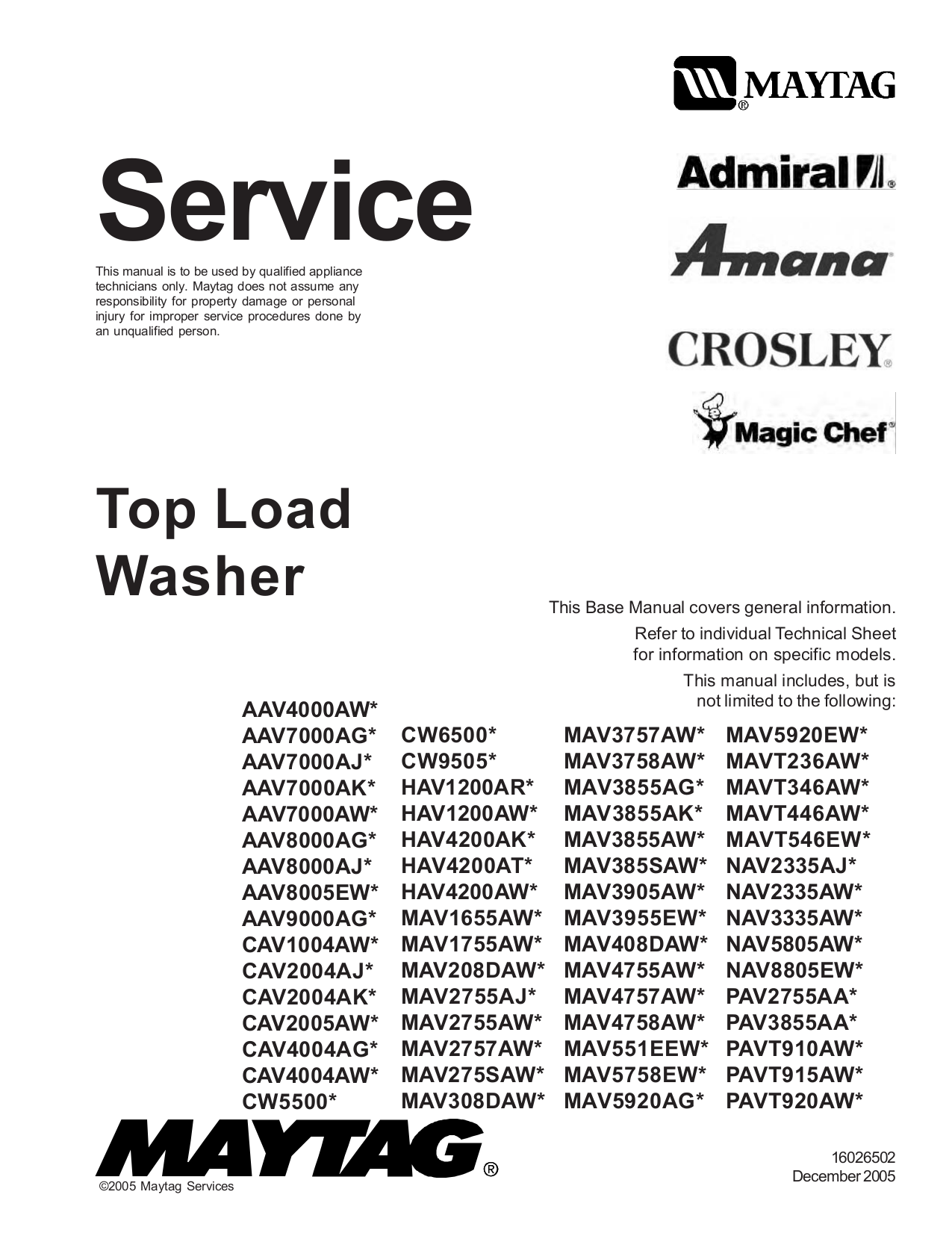 pdf for Maytag Washer MAV2755AWW manual