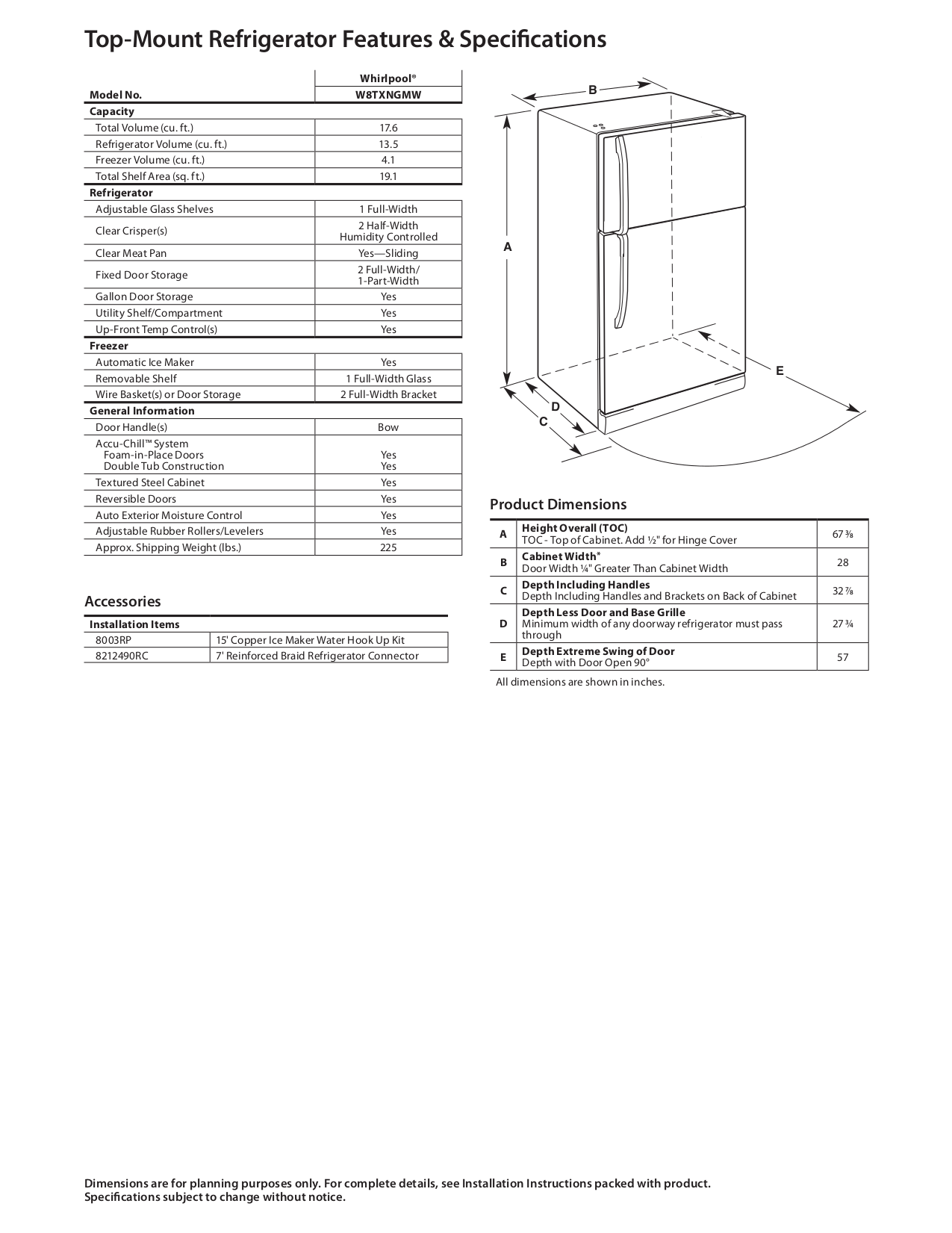 PDF manual for Whirlpool Refrigerator W8TXNGMW