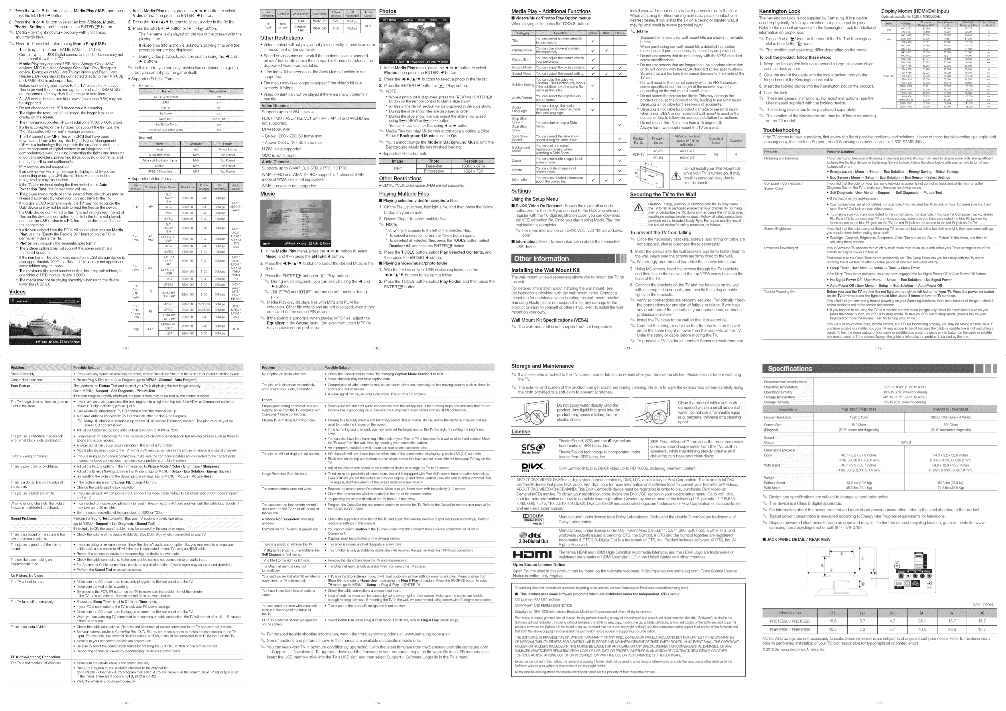 PDF manual for Samsung Plasma TV PN51E530