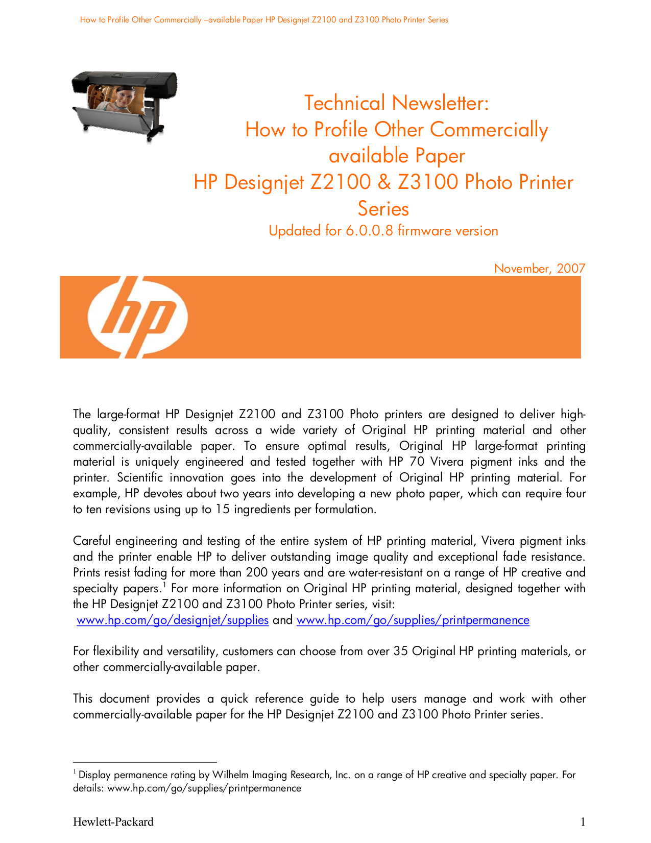 pdf for HP Printer Designjet Z2100 manual