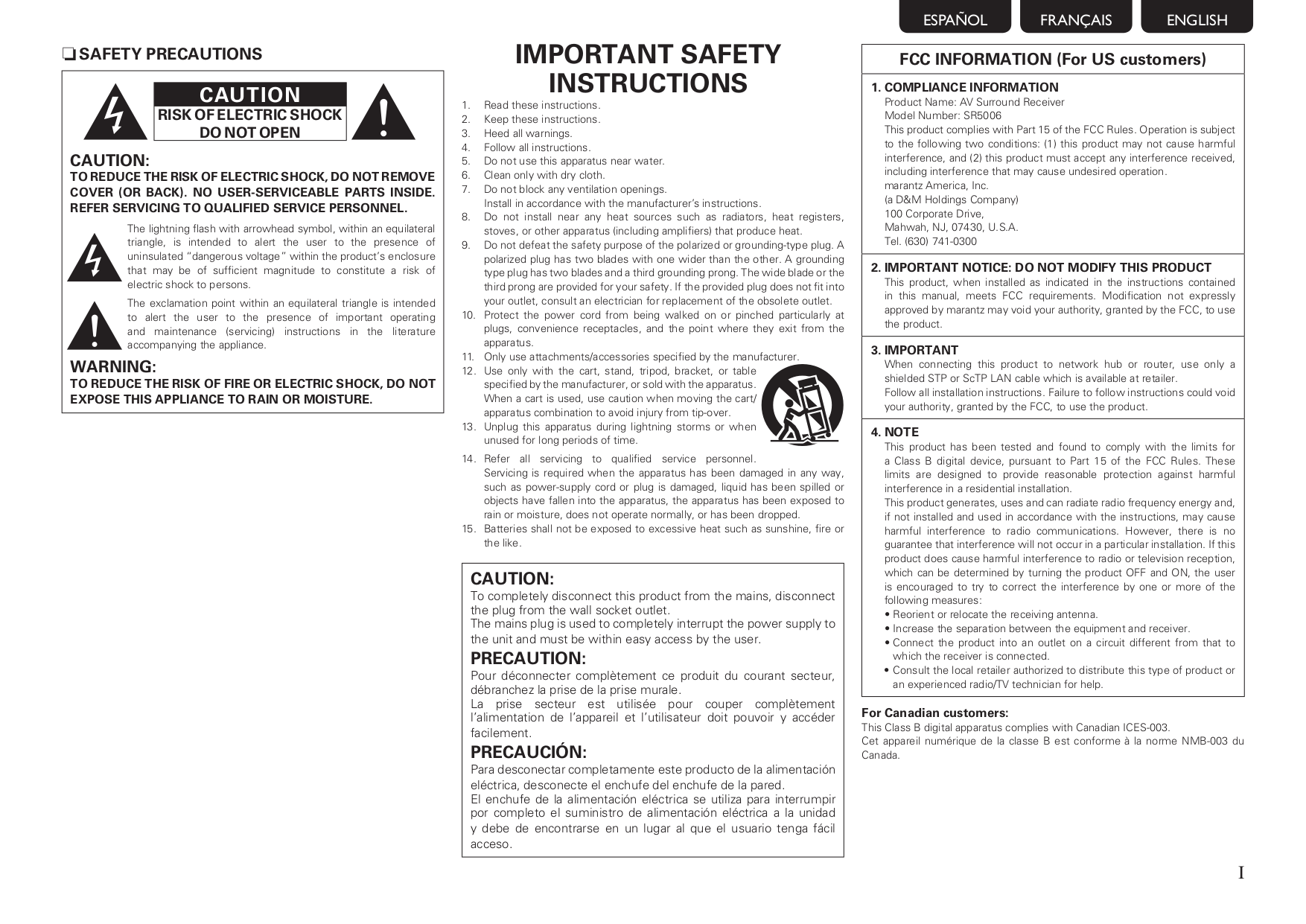 PDF manual for Marantz Receiver SR5006