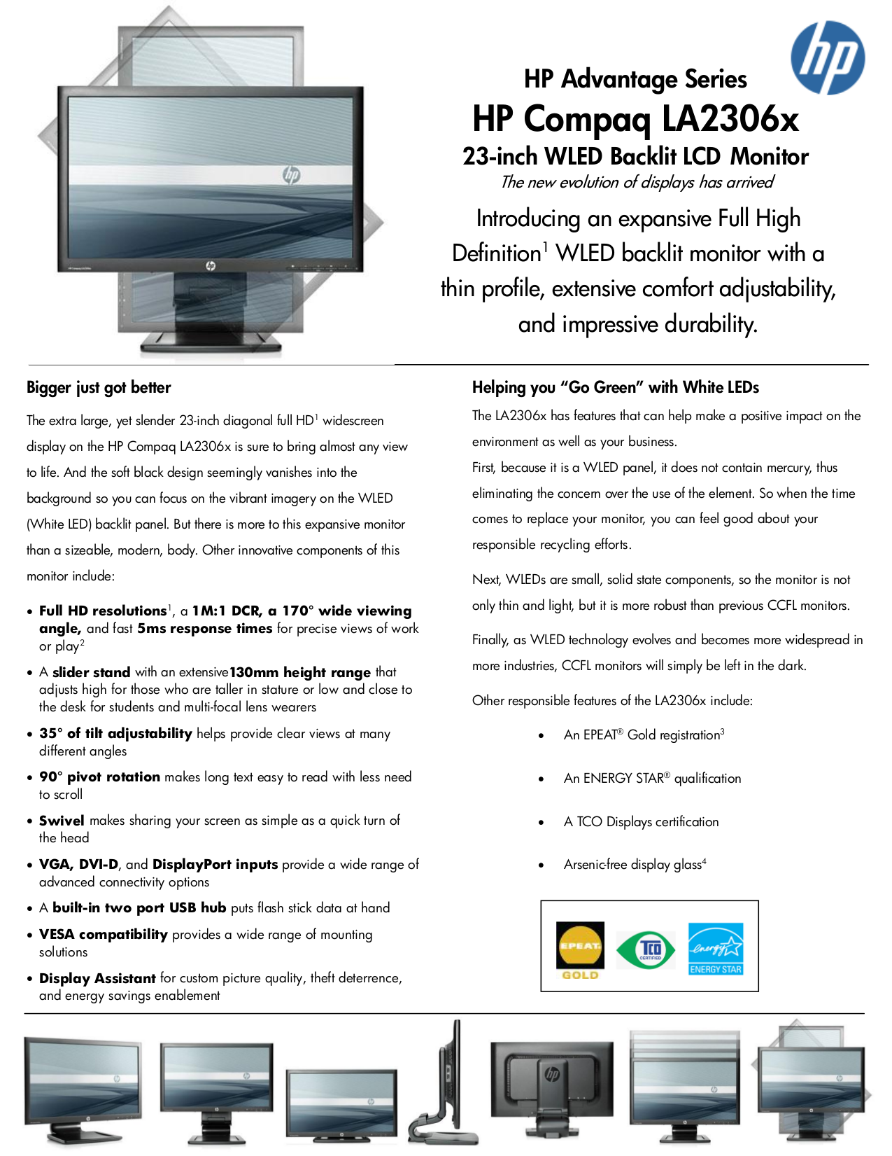 Download free pdf for HP Compaq LA2306x Monitor manual