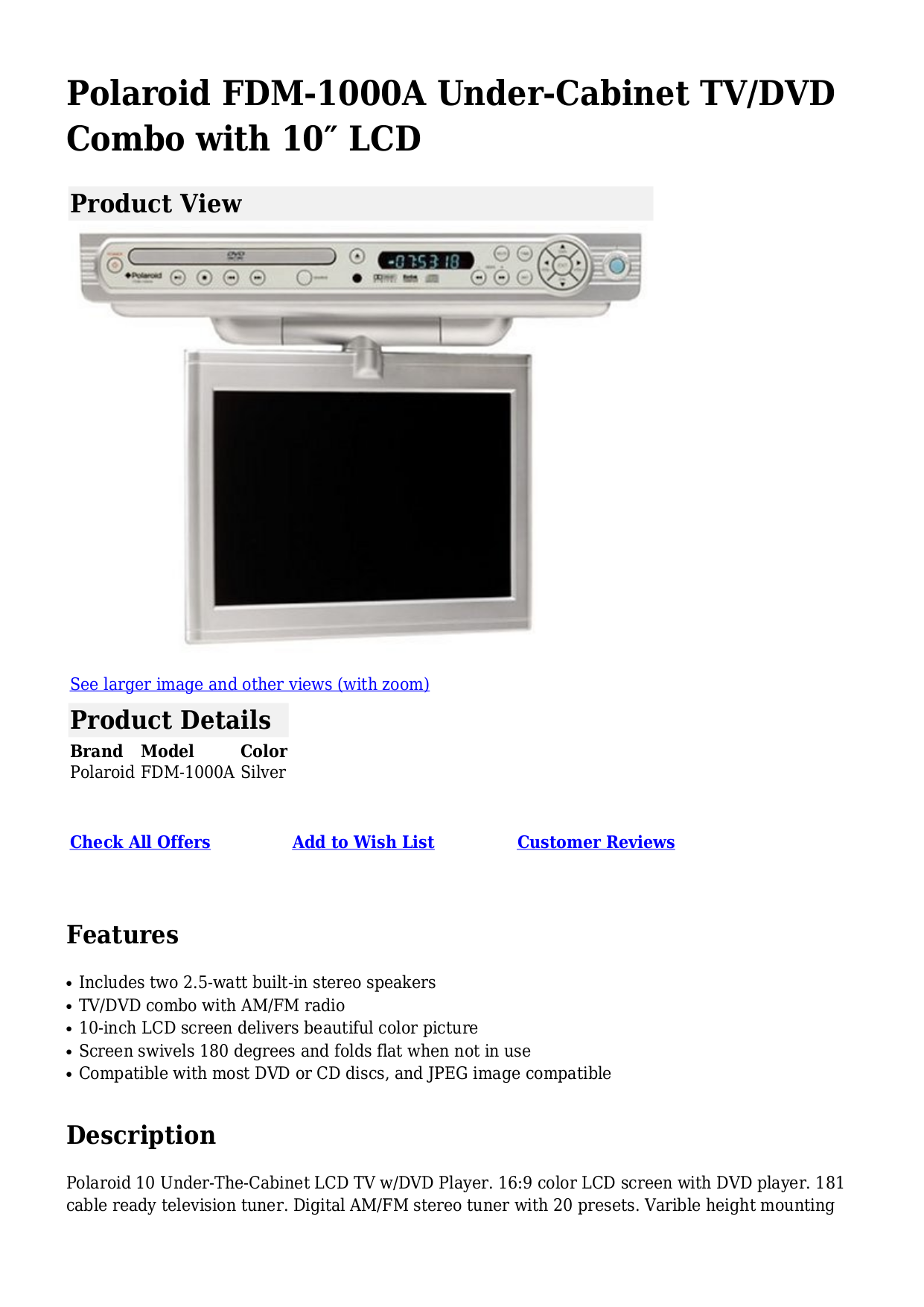 Download Free Pdf For Polaroid Fdm 1000a Tv Manual