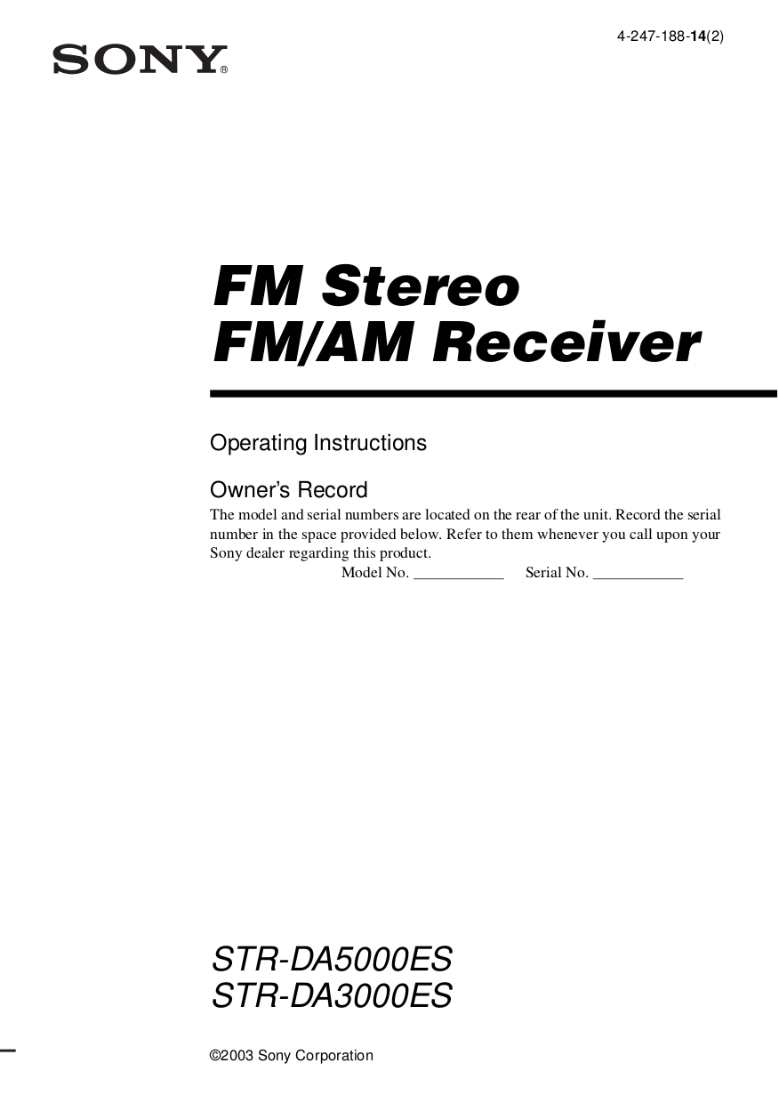 pdf for Sony Receiver STR-DA3000ES manual
