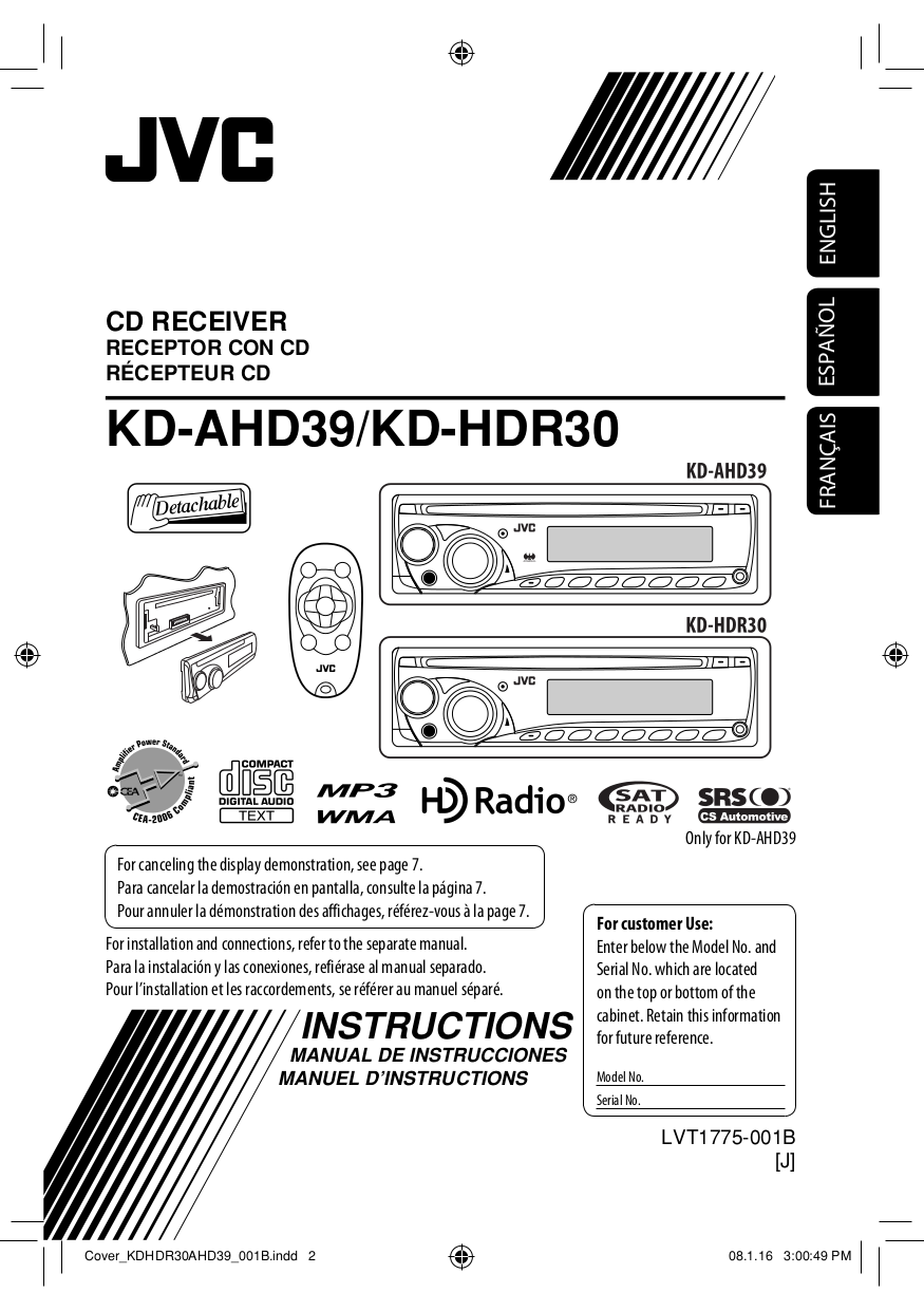 Download free pdf for JVC KD-HDR30 Car Receiver manual